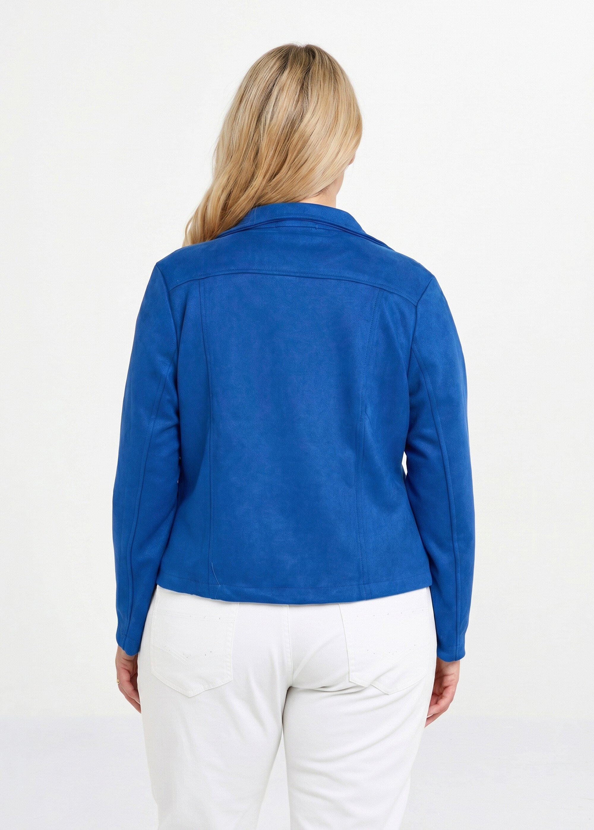 Veste de motard zippée en suédine Femme Grande Taille Bleu CHY-H007 DO1
