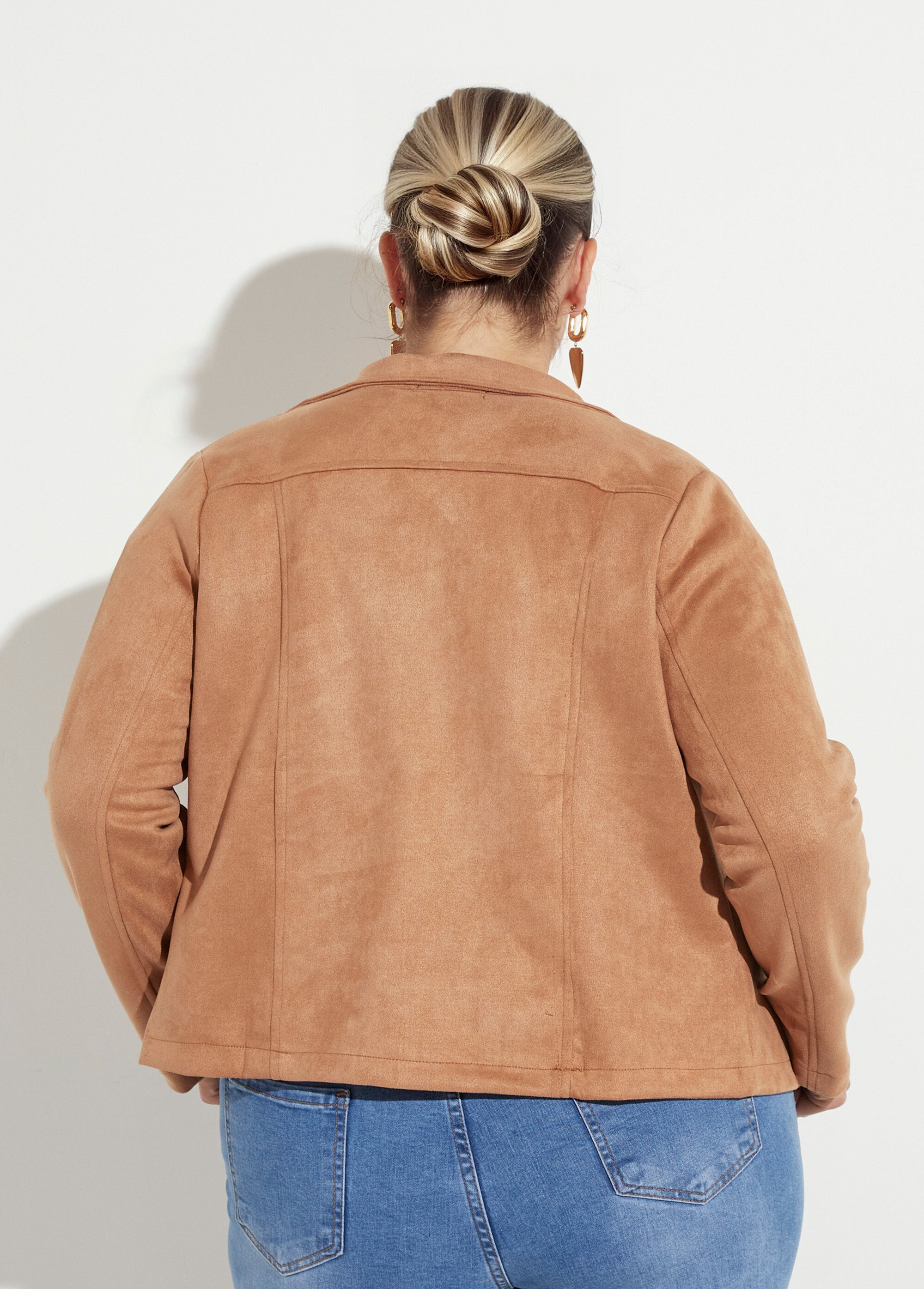 Veste de motard zippée en suédine Femme Grande Taille Beige CHY-H007 DO1