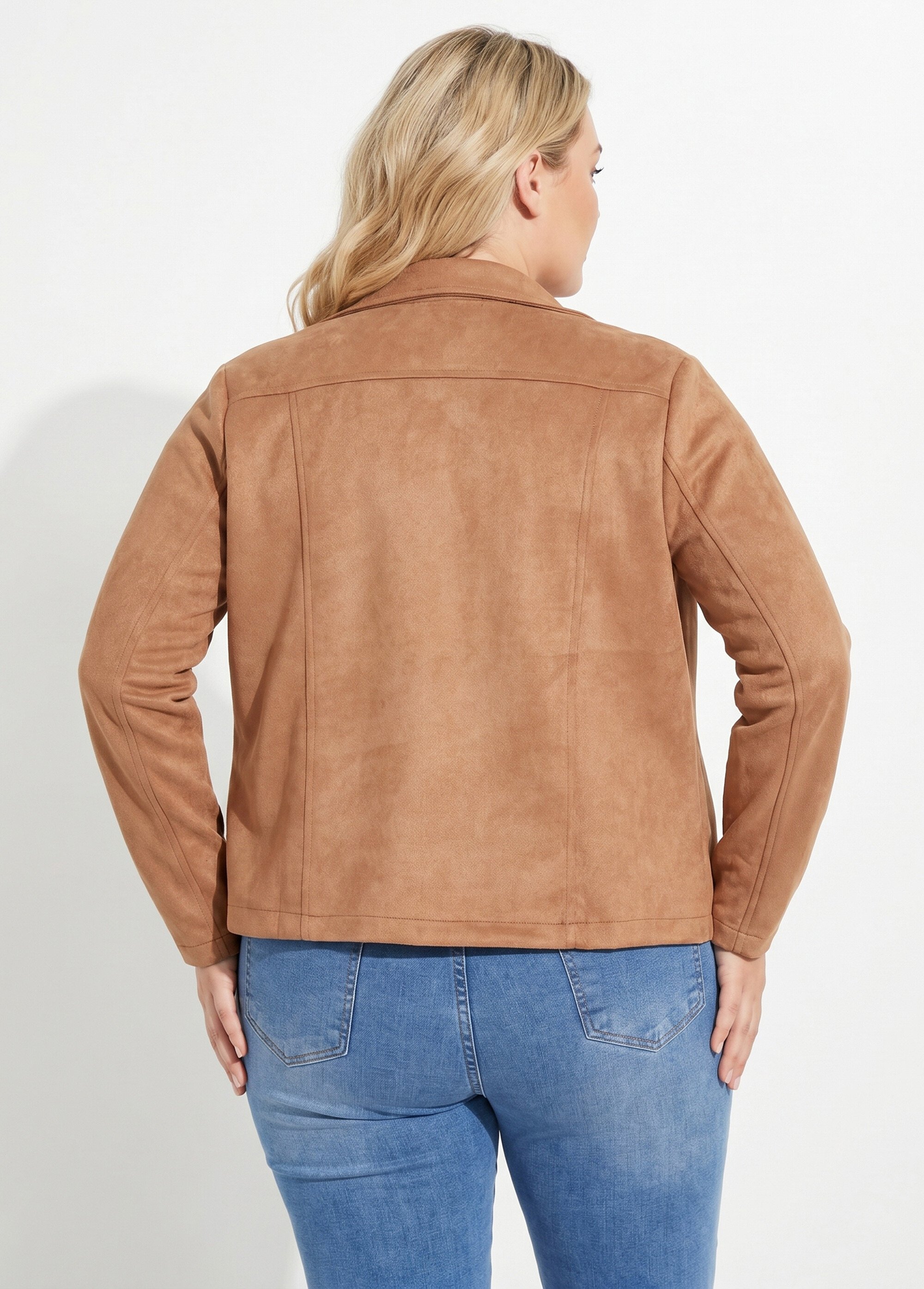 Veste de motard zippée en suédine Femme Grande Taille Marron CHY-H007 DO1