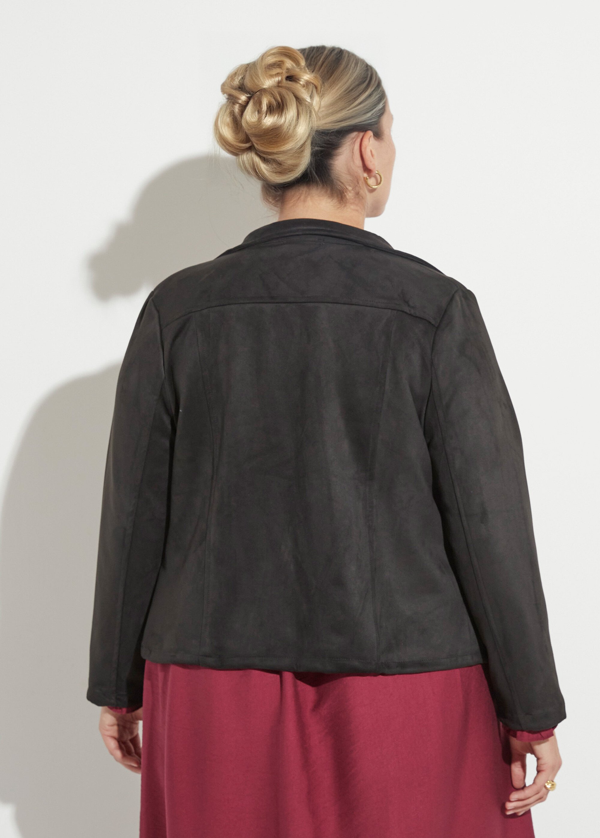 Veste de motard zippée en suédine Femme Grande Taille Noir CHY-H007 DO1