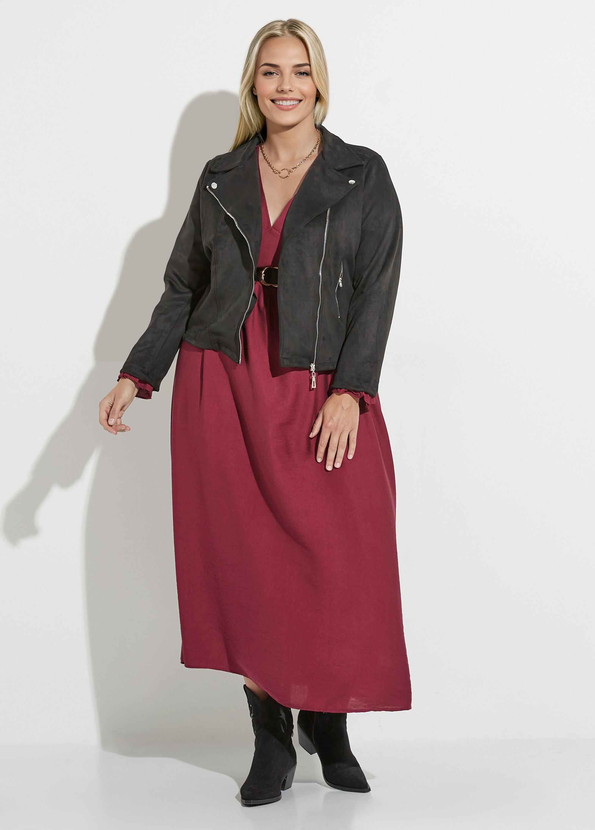 Veste de motard zippée en suédine Femme Grande Taille Noir CHY-H007 SF1