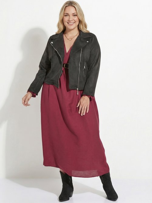 Veste de motard zippée en suédine Femme Grande Taille Noir CHY-H007 SI1