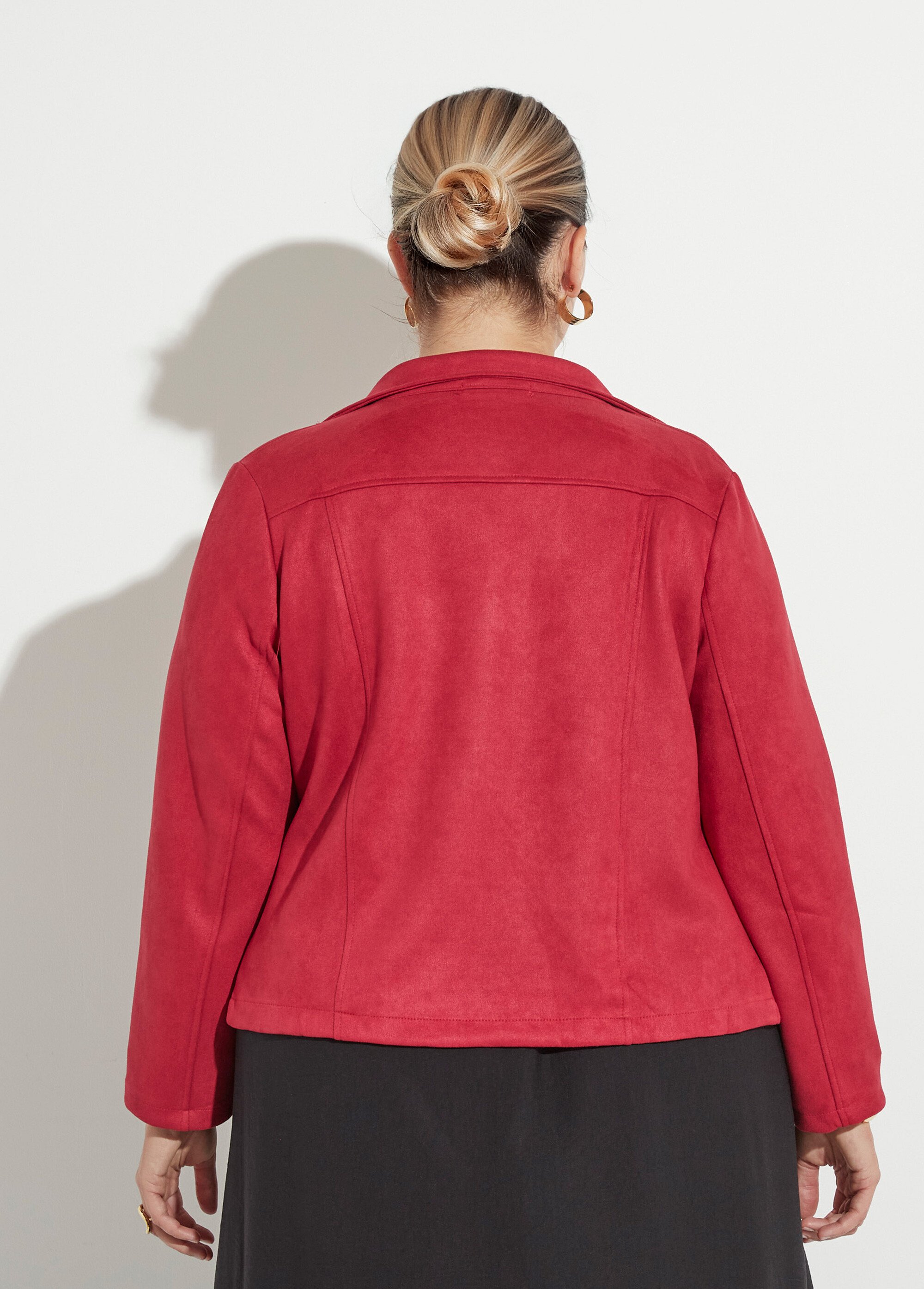 Veste de motard zippée en suédine Femme Grande Taille Rouge CHY-H007 DO1