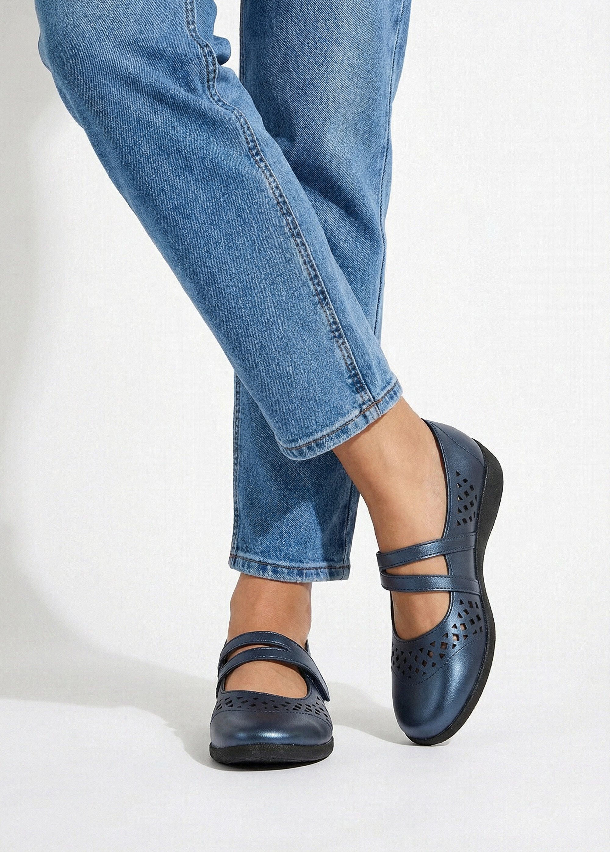 Ballerines babies cuir largeur confort Femme Bleu OLNEY SI1