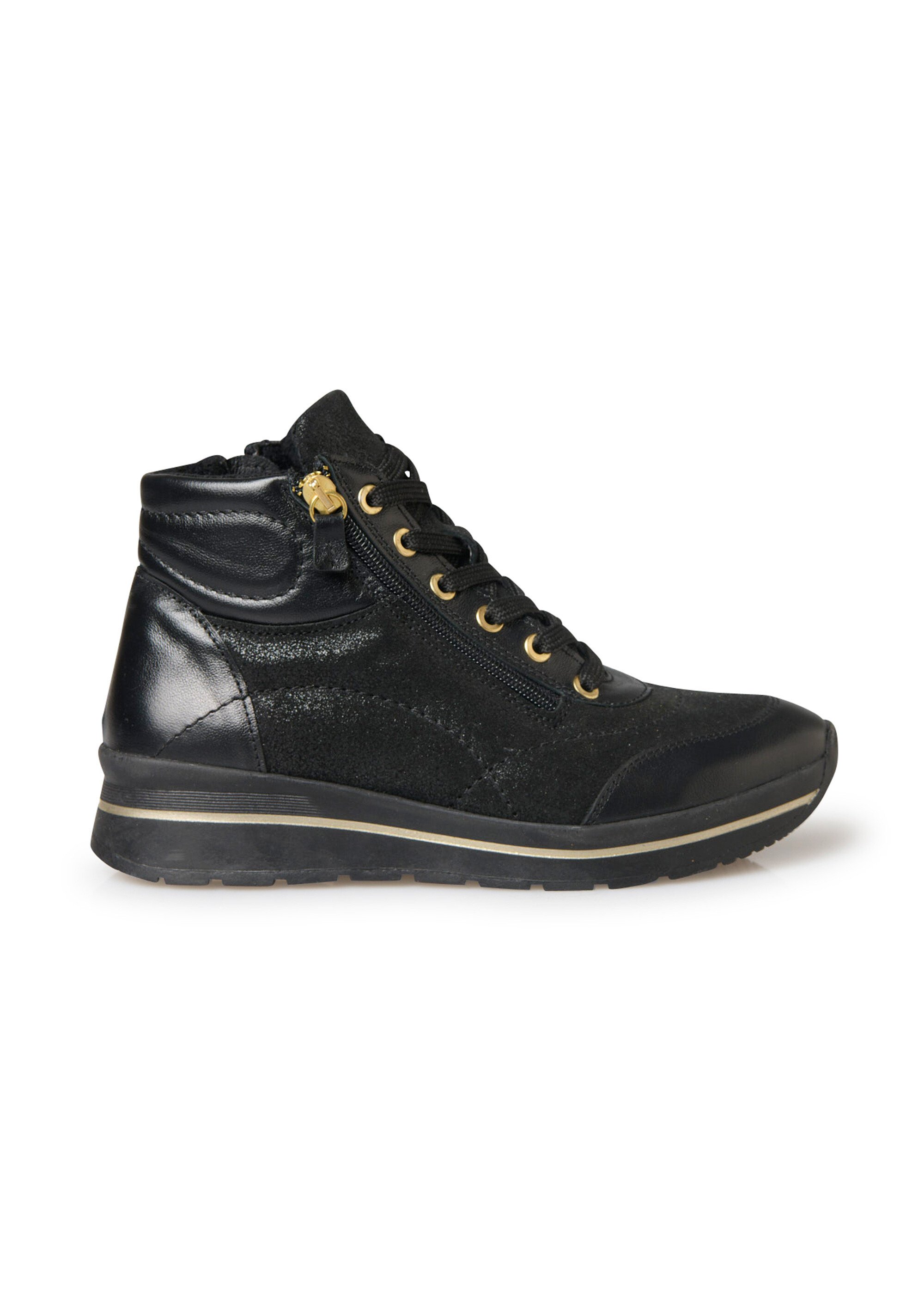 Baskets montantes avec semelle compensée Femme Noir PED2012596 DR1