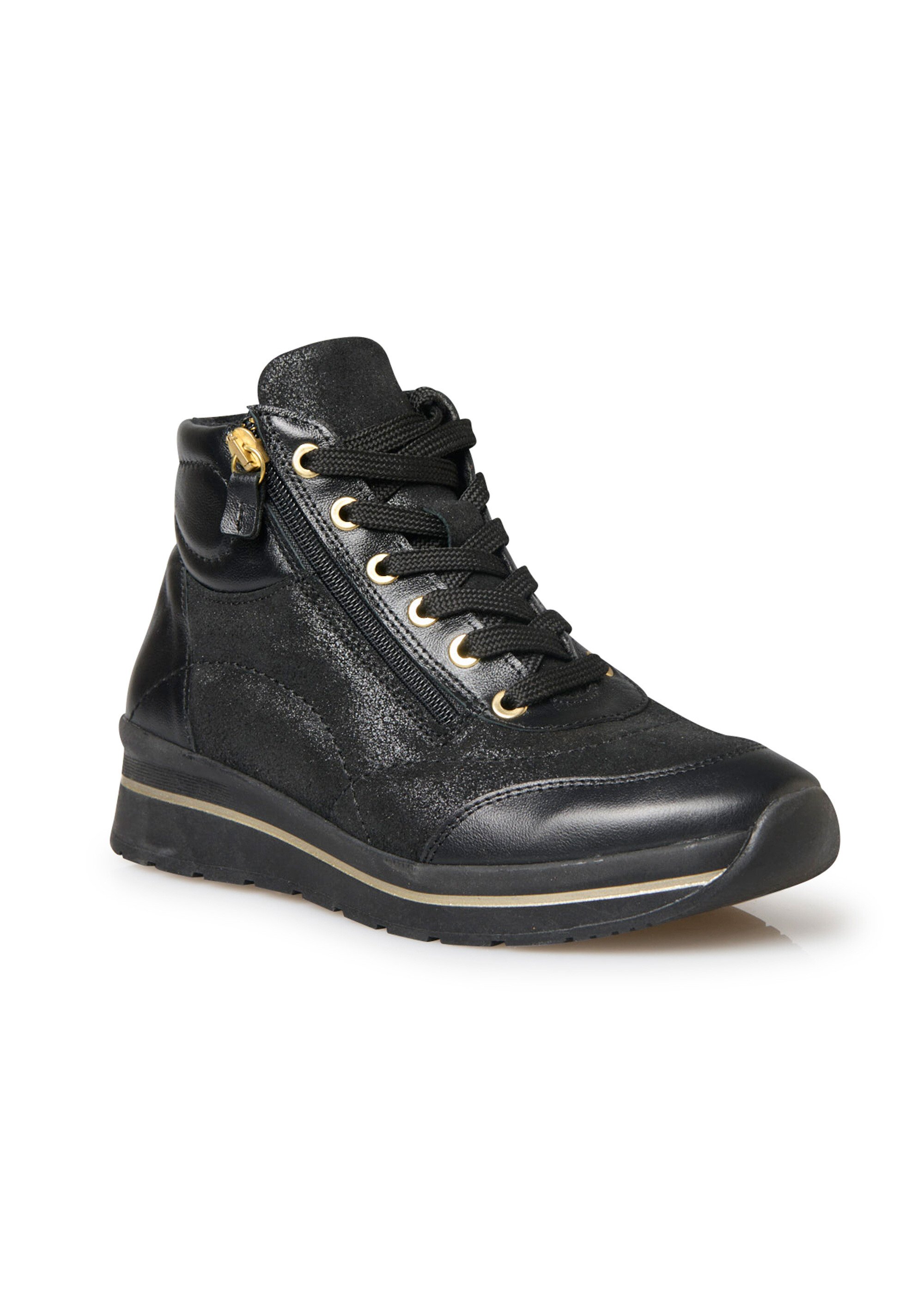 Baskets montantes avec semelle compensée Femme Noir PED2012596 FA1