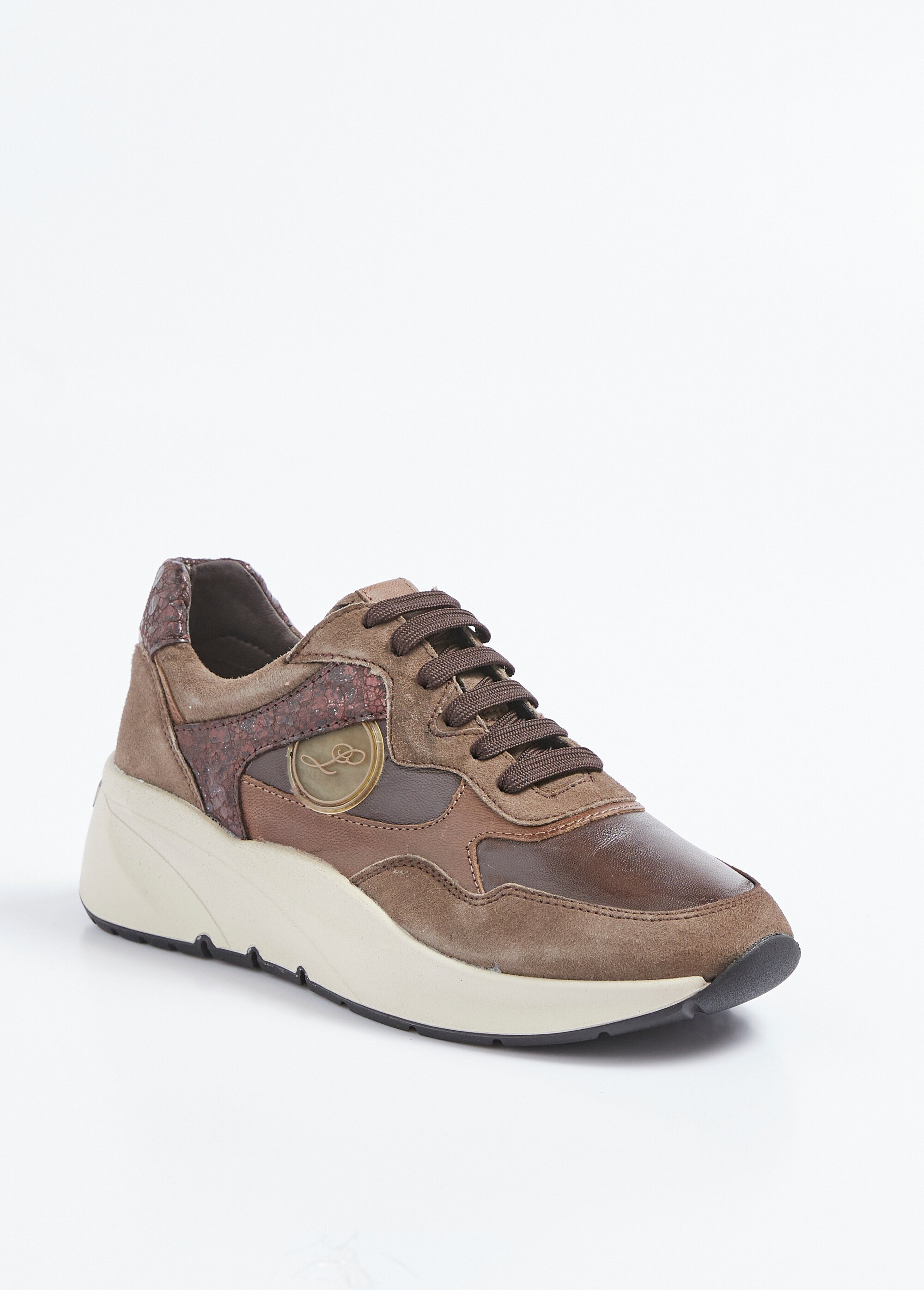 Baskets sportswear en cuir multimatières Femme Marron TOMCECILIA502 FA1
