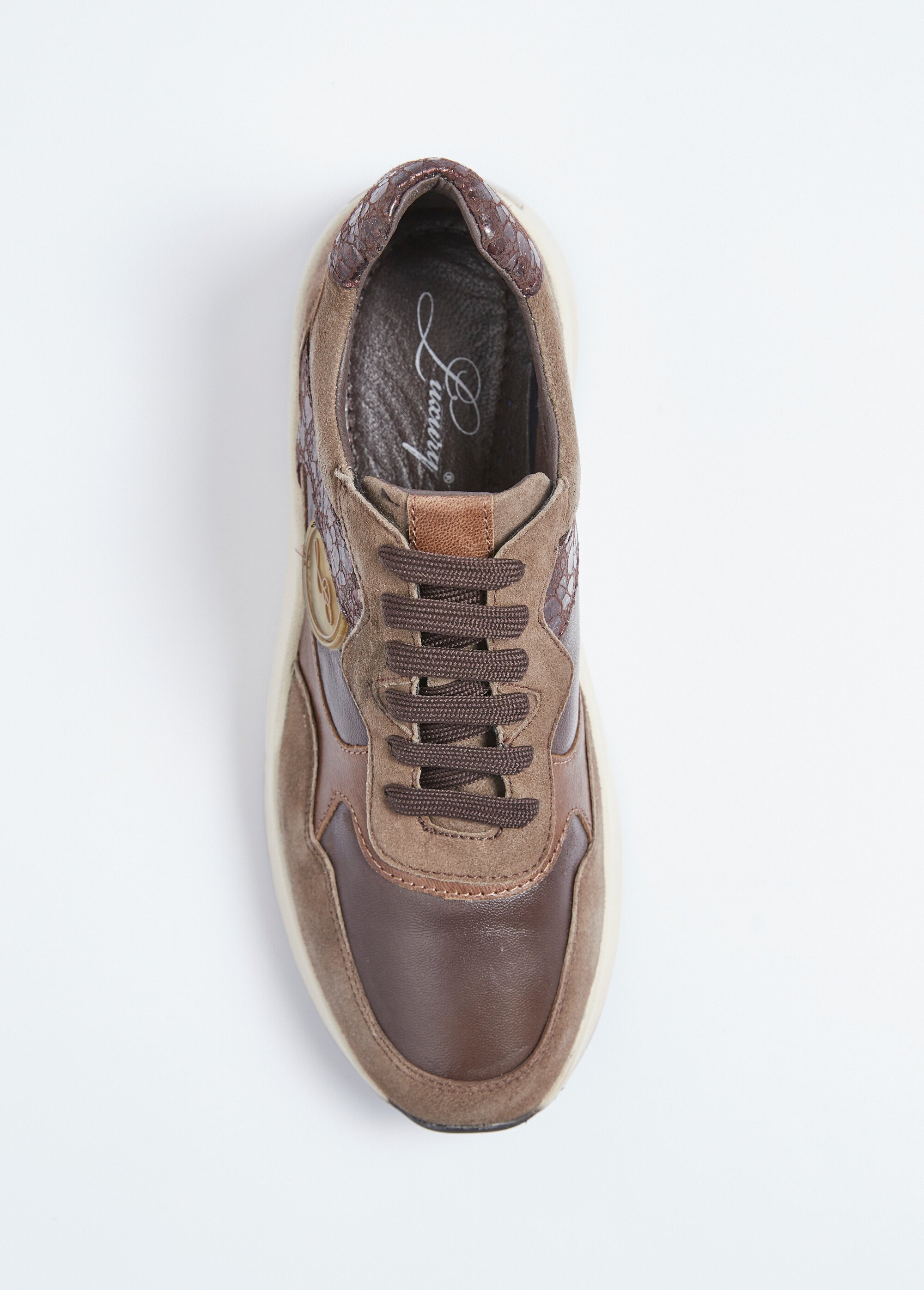 Baskets sportswear en cuir multimatières Femme Marron TOMCECILIA502 OV1