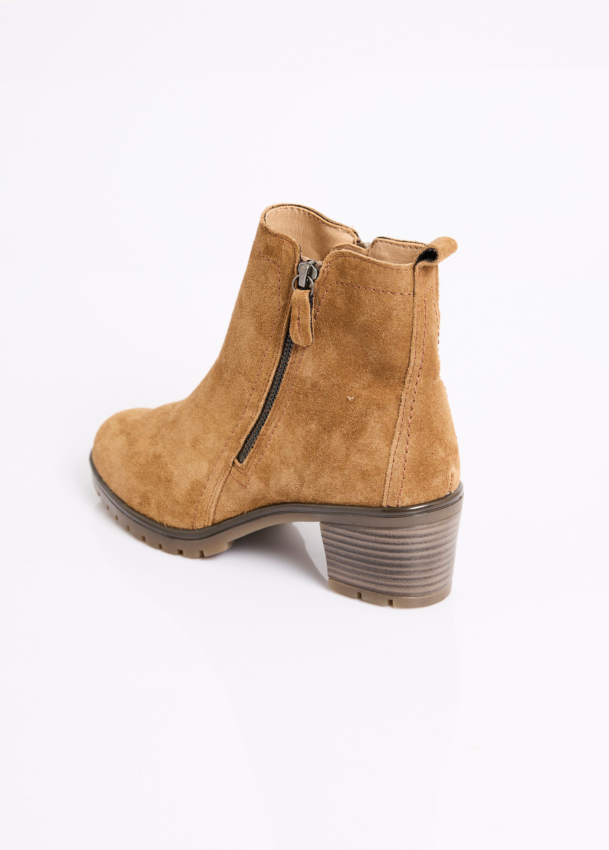 Boots zippées à talon en cuir suédé
