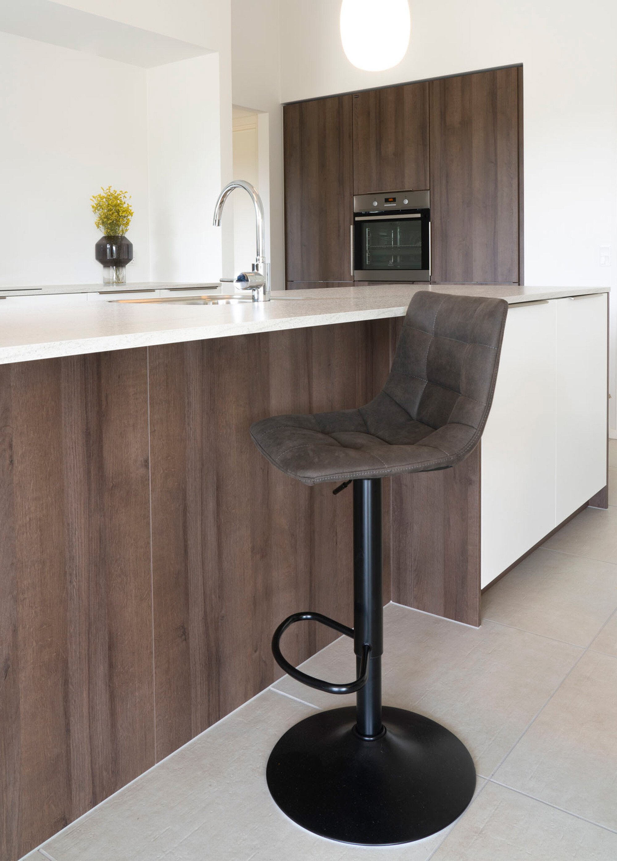 Chaise de bar matelassée en microfibre 2G GRIS HN-1001302 SI1