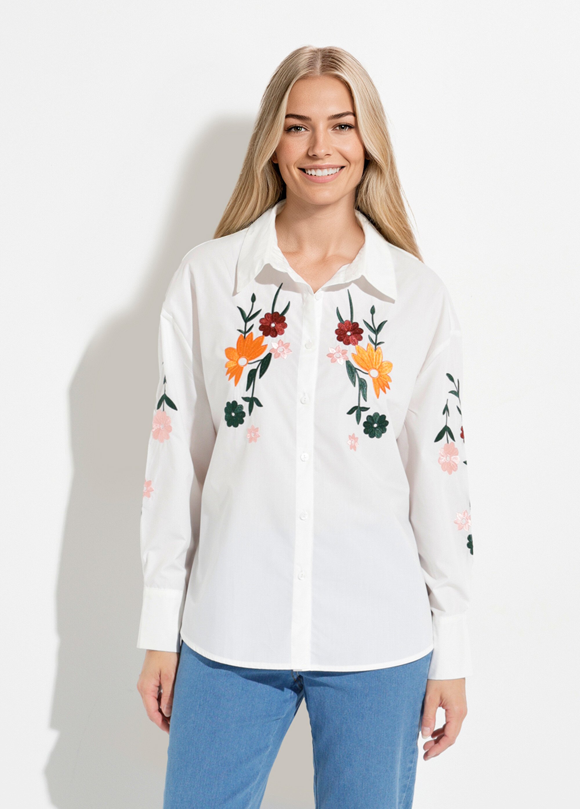 Chemisier long boutonné brodé polycoton Femme MULTICOLORE CHARLINE FA1
