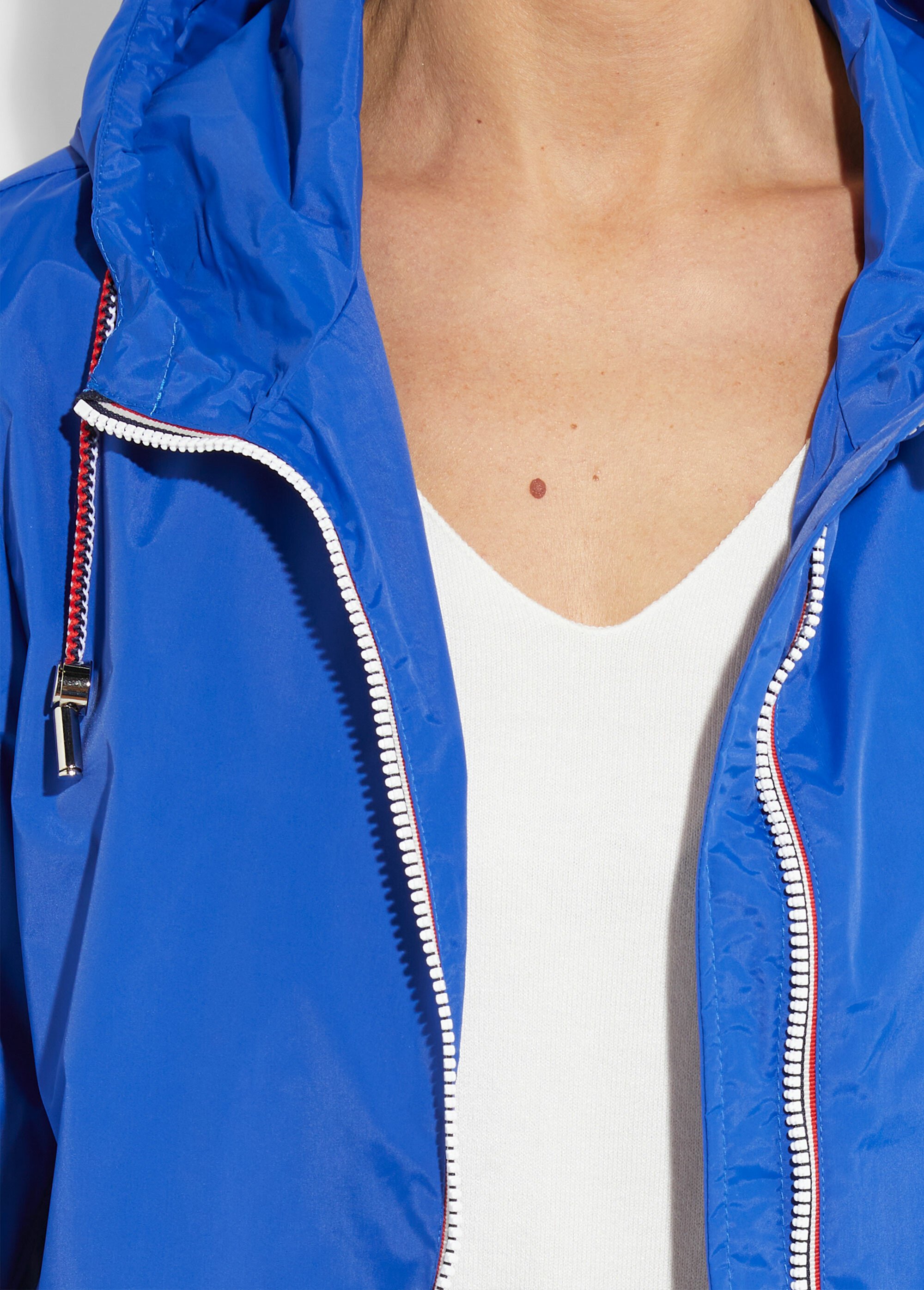 Coupe vent déperlant court uni à capuche Femme Bleu LJ-21017UNI DE1