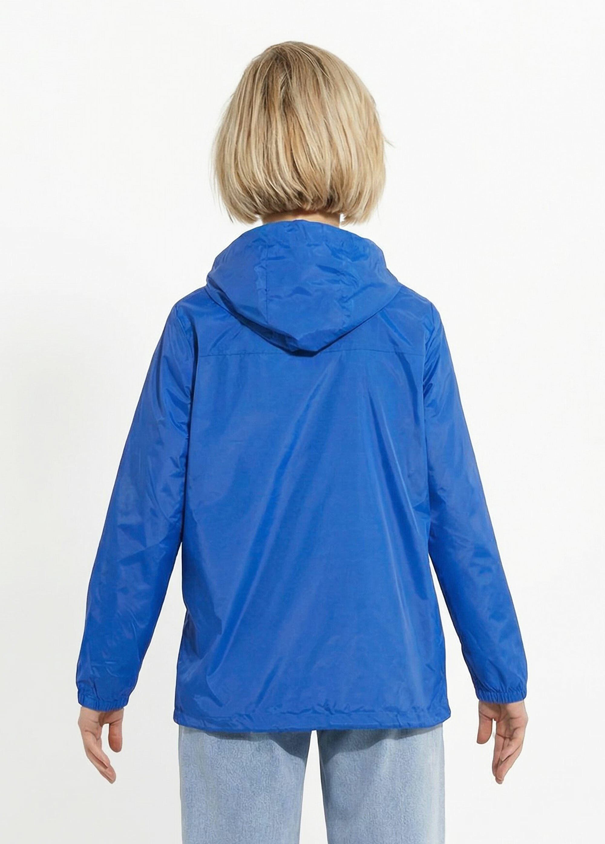 Coupe vent déperlant court uni à capuche Femme Bleu LJ-21017UNI DO1