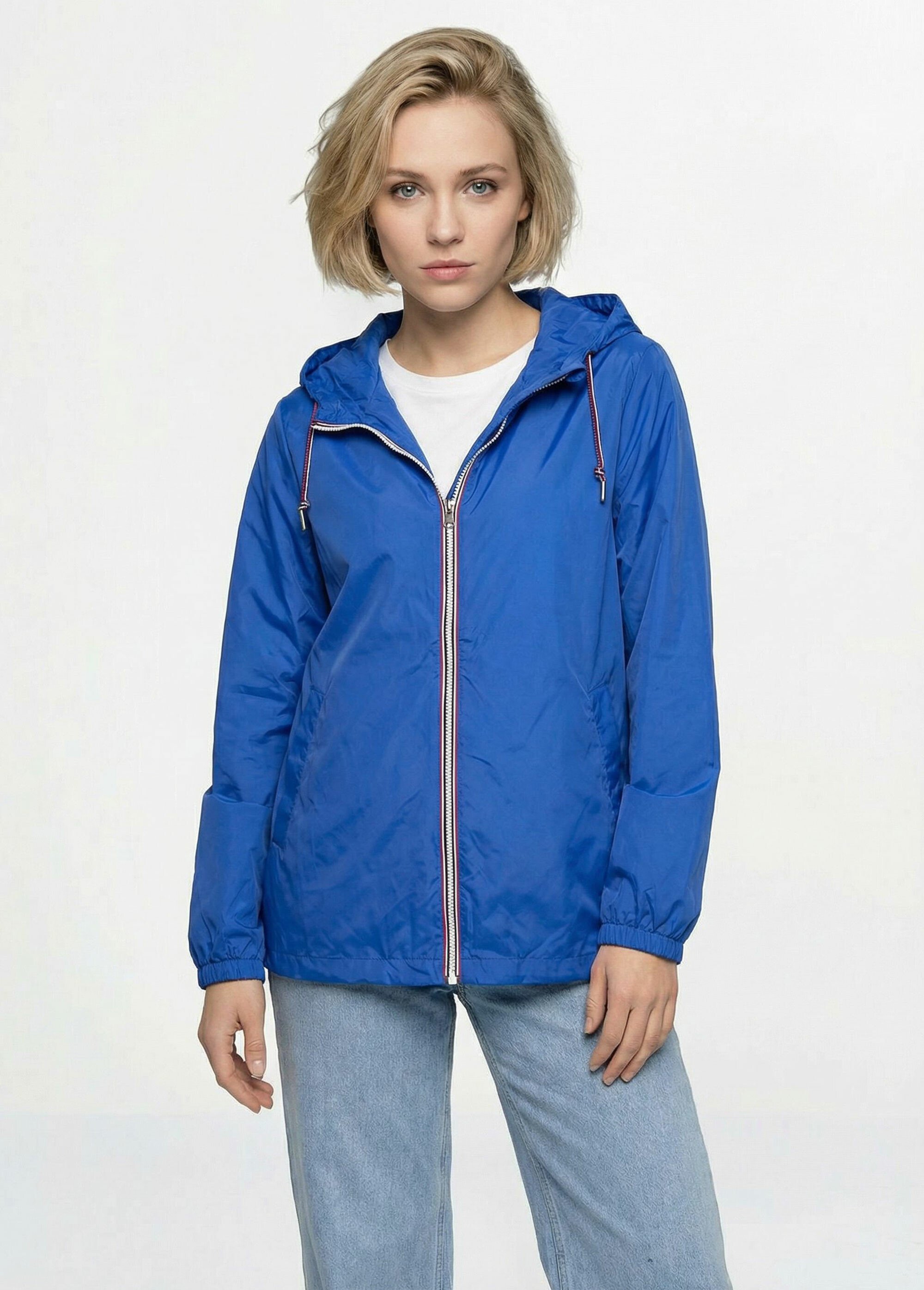 Coupe vent déperlant court uni à capuche Femme Bleu LJ-21017UNI FA1