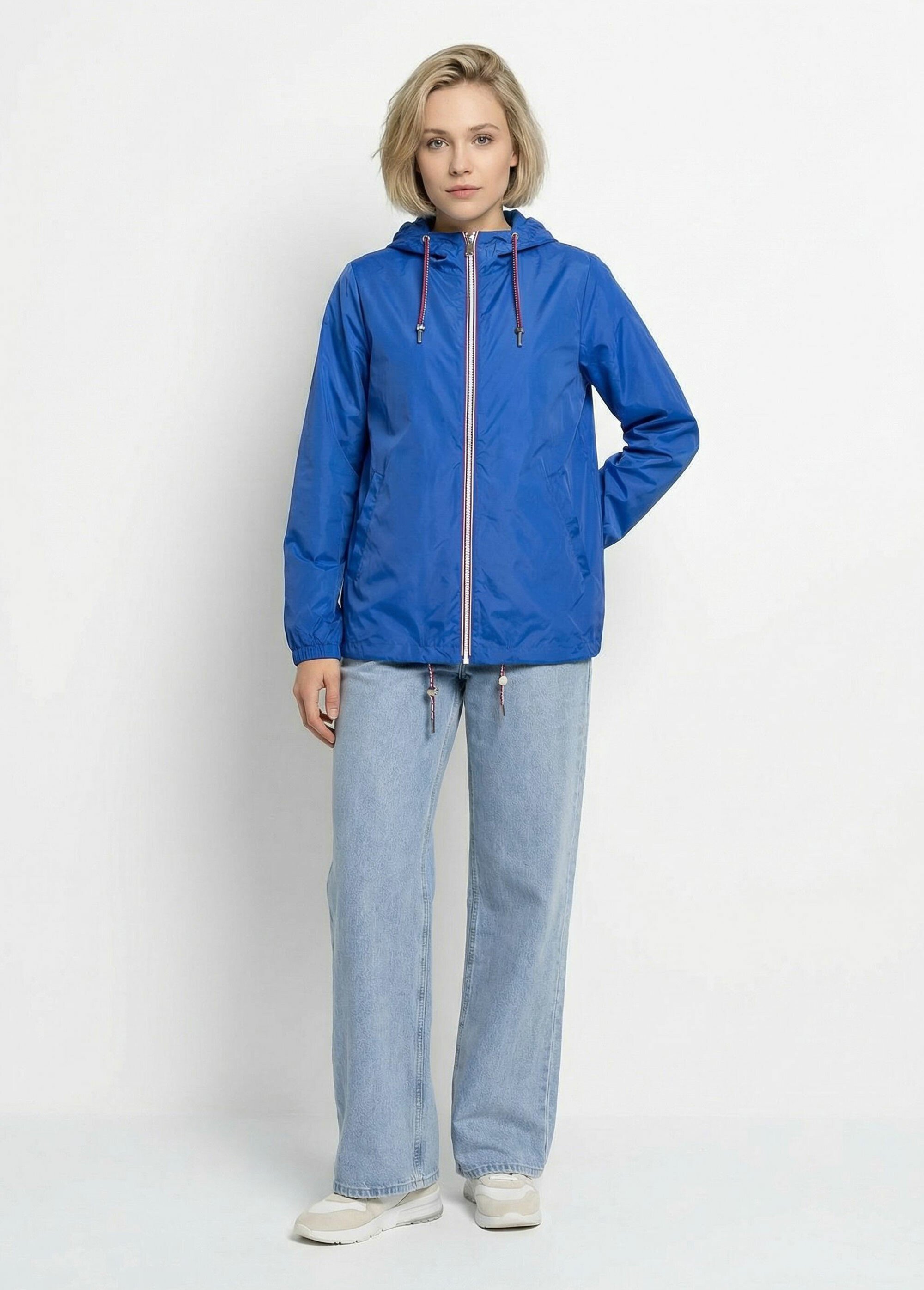 Coupe vent déperlant court uni à capuche Femme Bleu LJ-21017UNI SF1