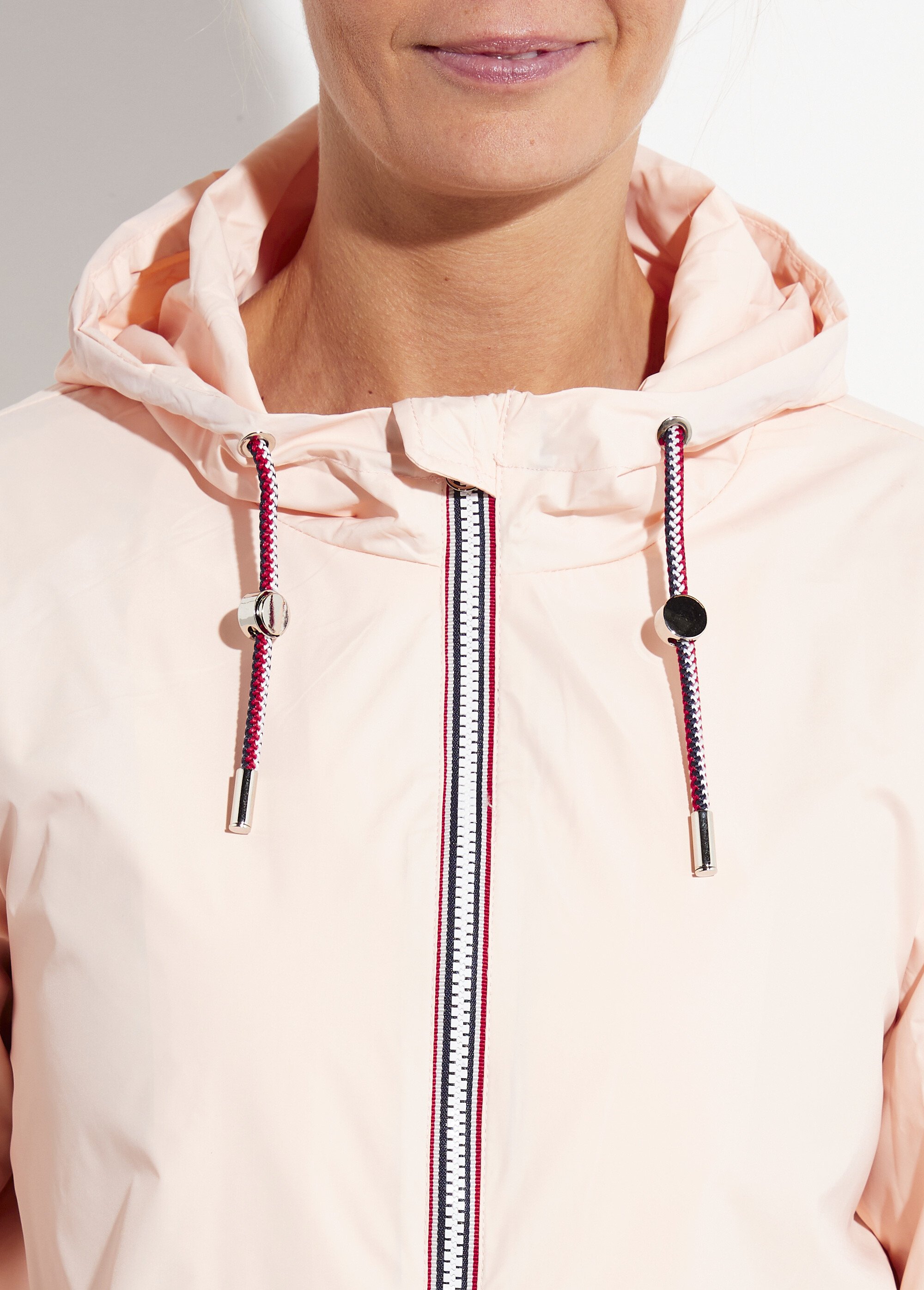 Coupe vent déperlant court uni à capuche Femme Rose LJ-21017UNI DE1