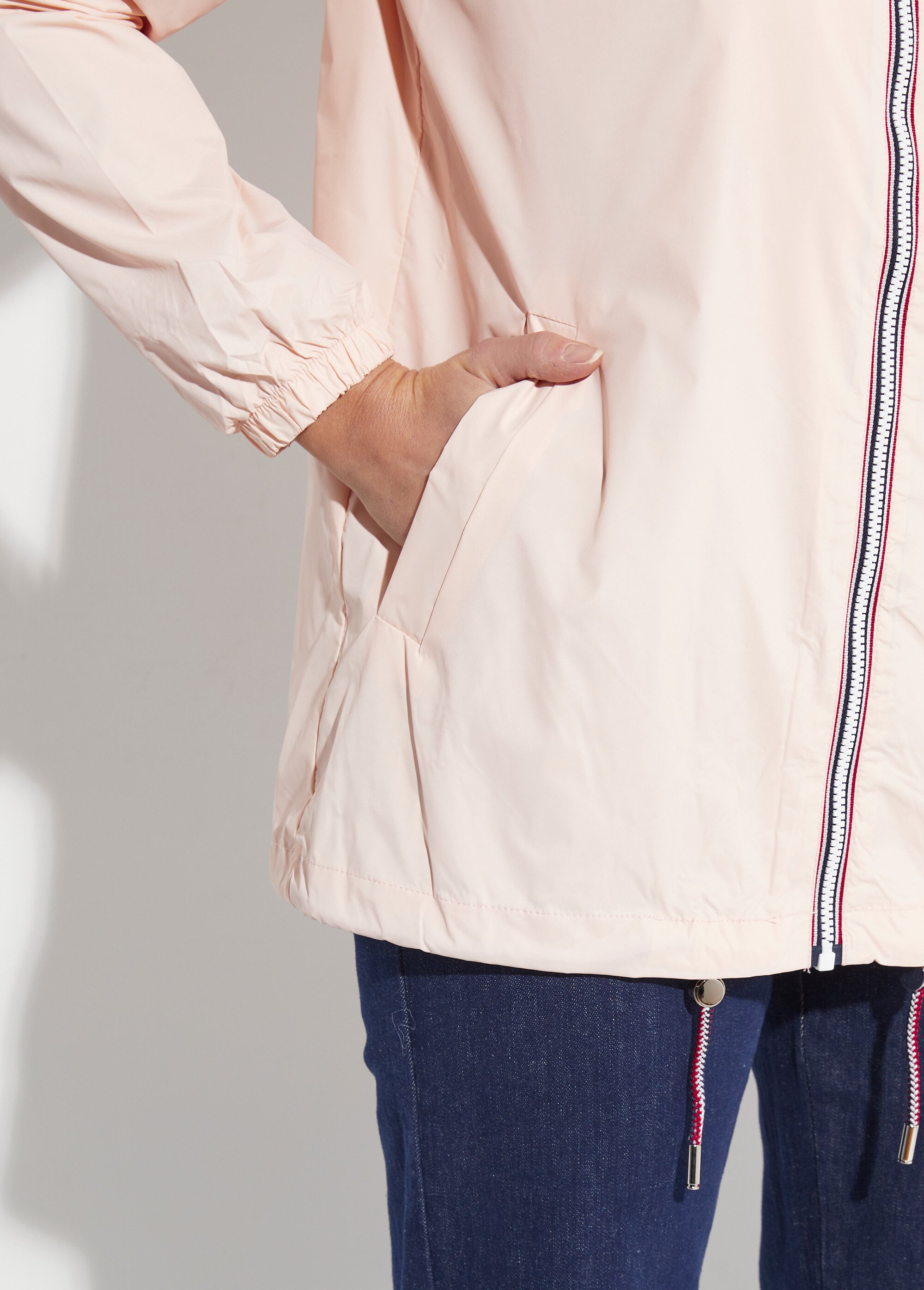 Coupe vent déperlant court uni à capuche Femme Rose LJ-21017UNI DE2