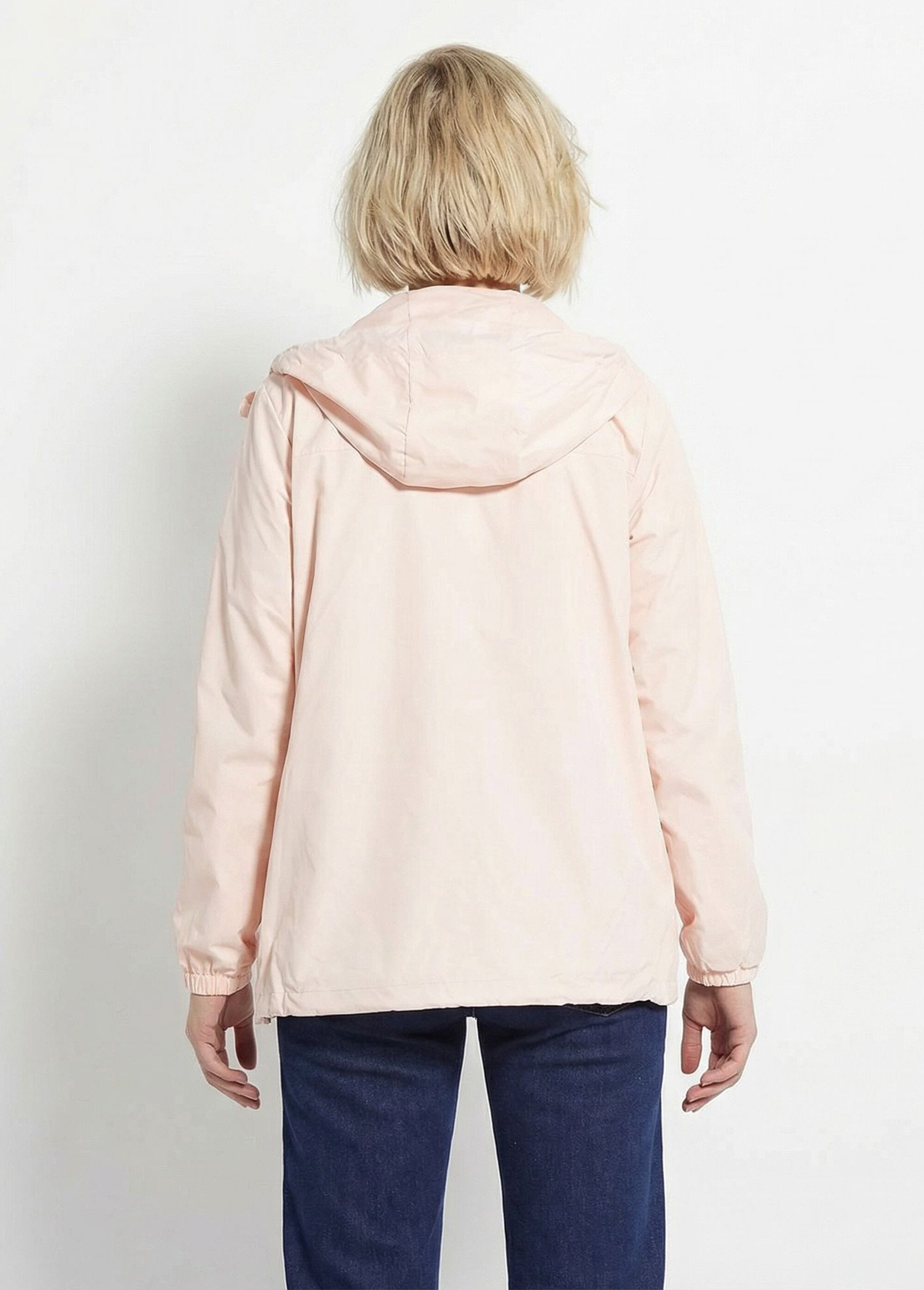Coupe vent déperlant court uni à capuche Femme Rose LJ-21017UNI DO1