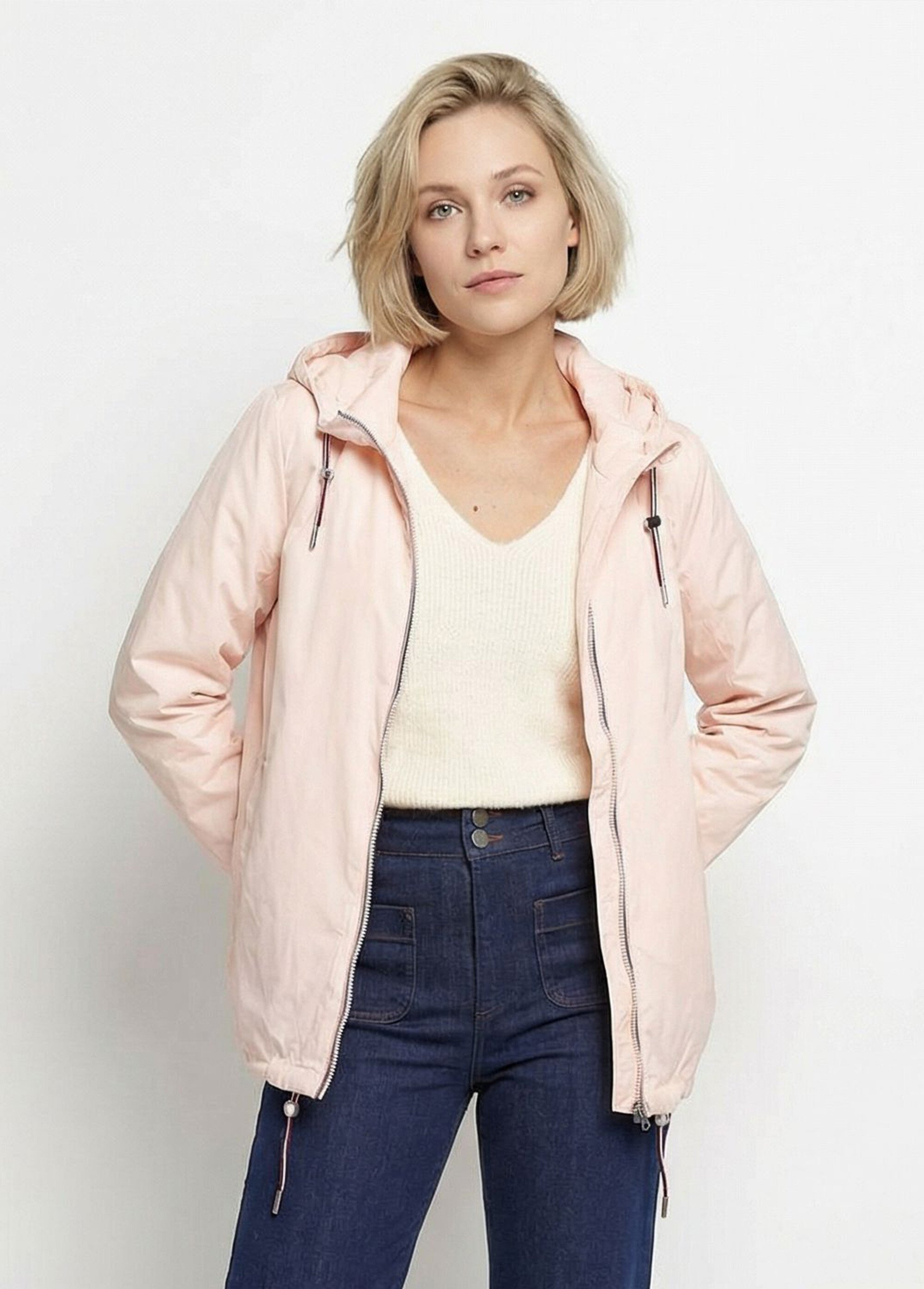 Coupe vent déperlant court uni à capuche Femme Rose LJ-21017UNI FA1