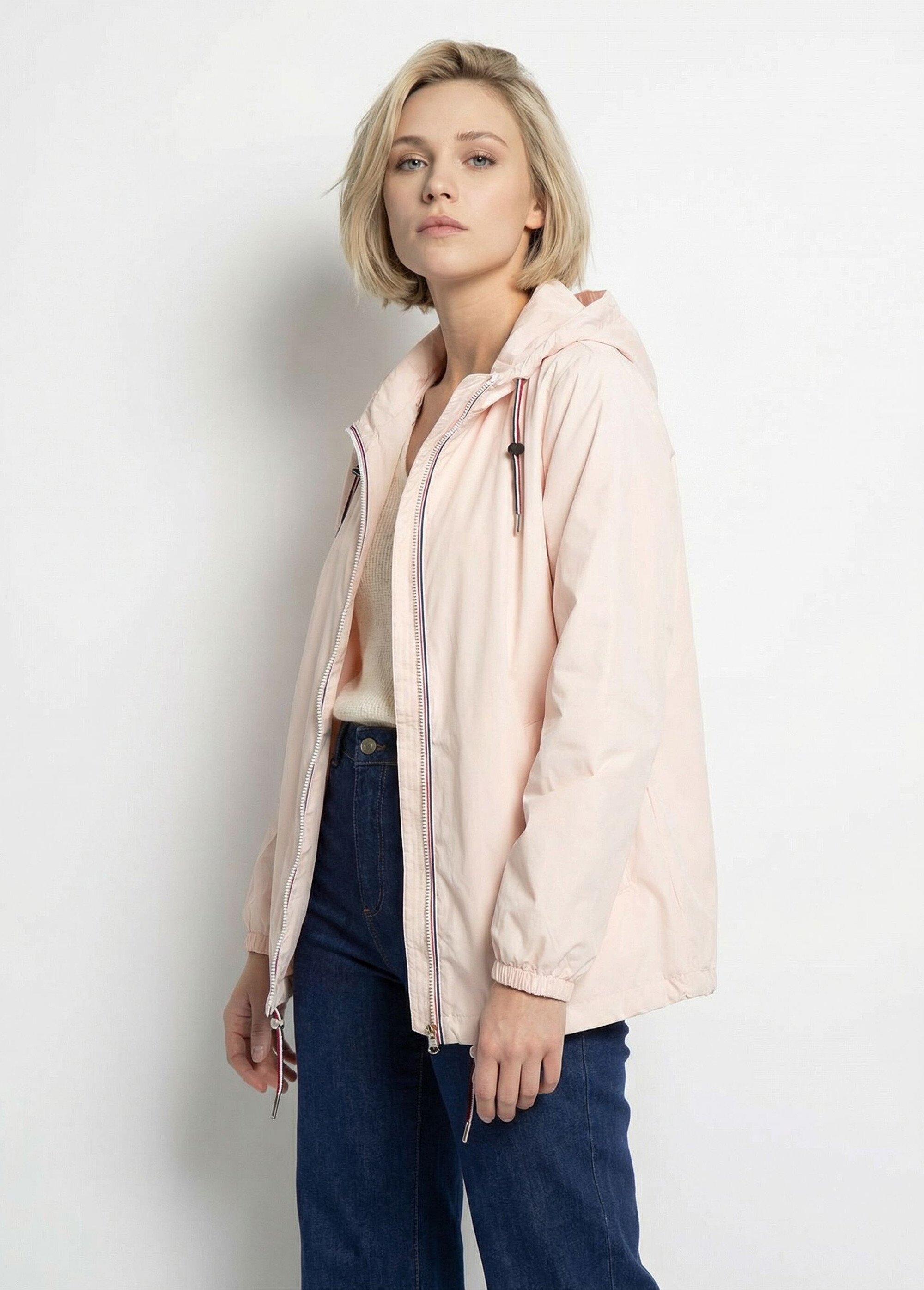 Coupe vent déperlant court uni à capuche Femme Rose LJ-21017UNI MV1