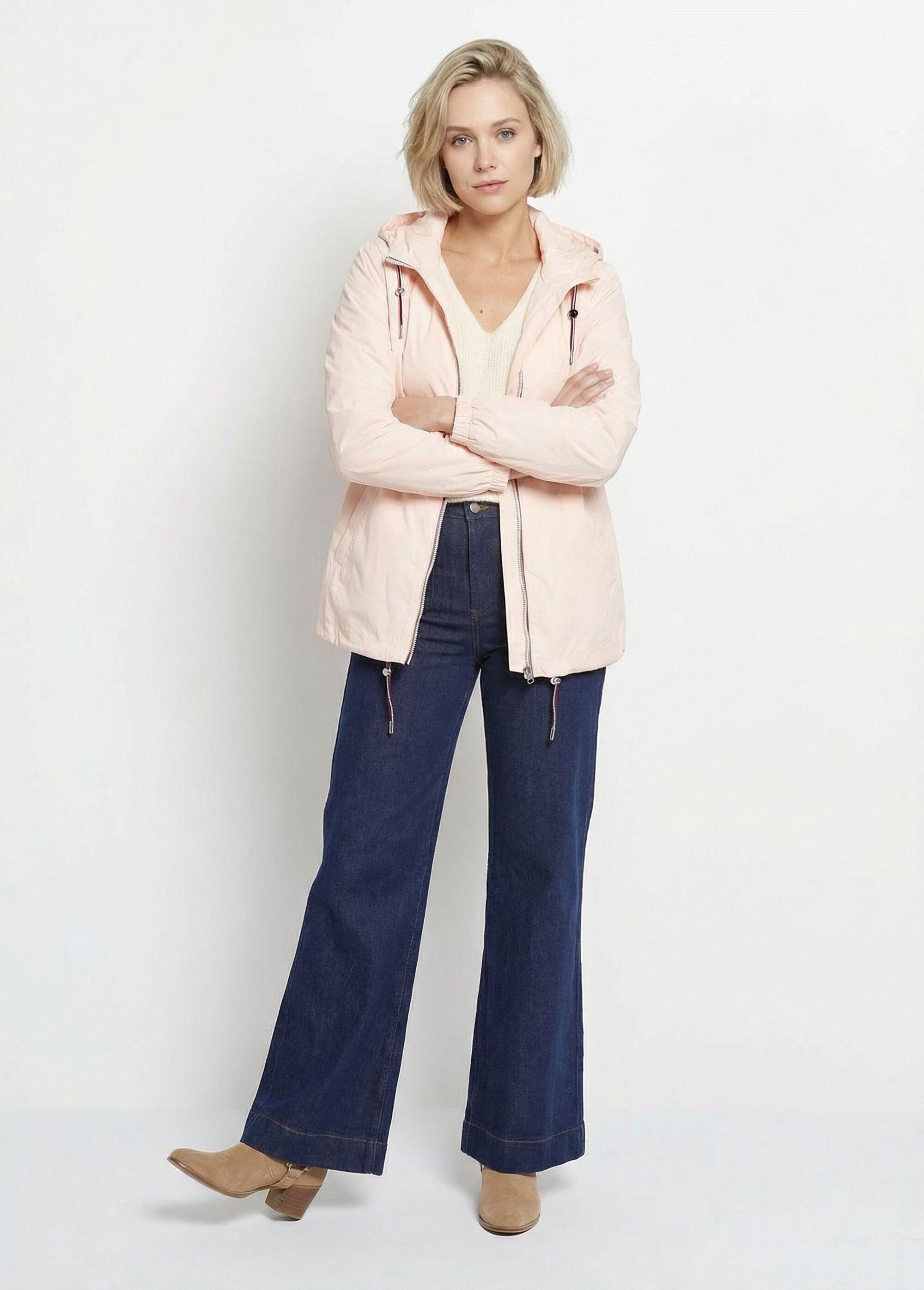 Coupe vent déperlant court uni à capuche Femme Rose LJ-21017UNI SI1