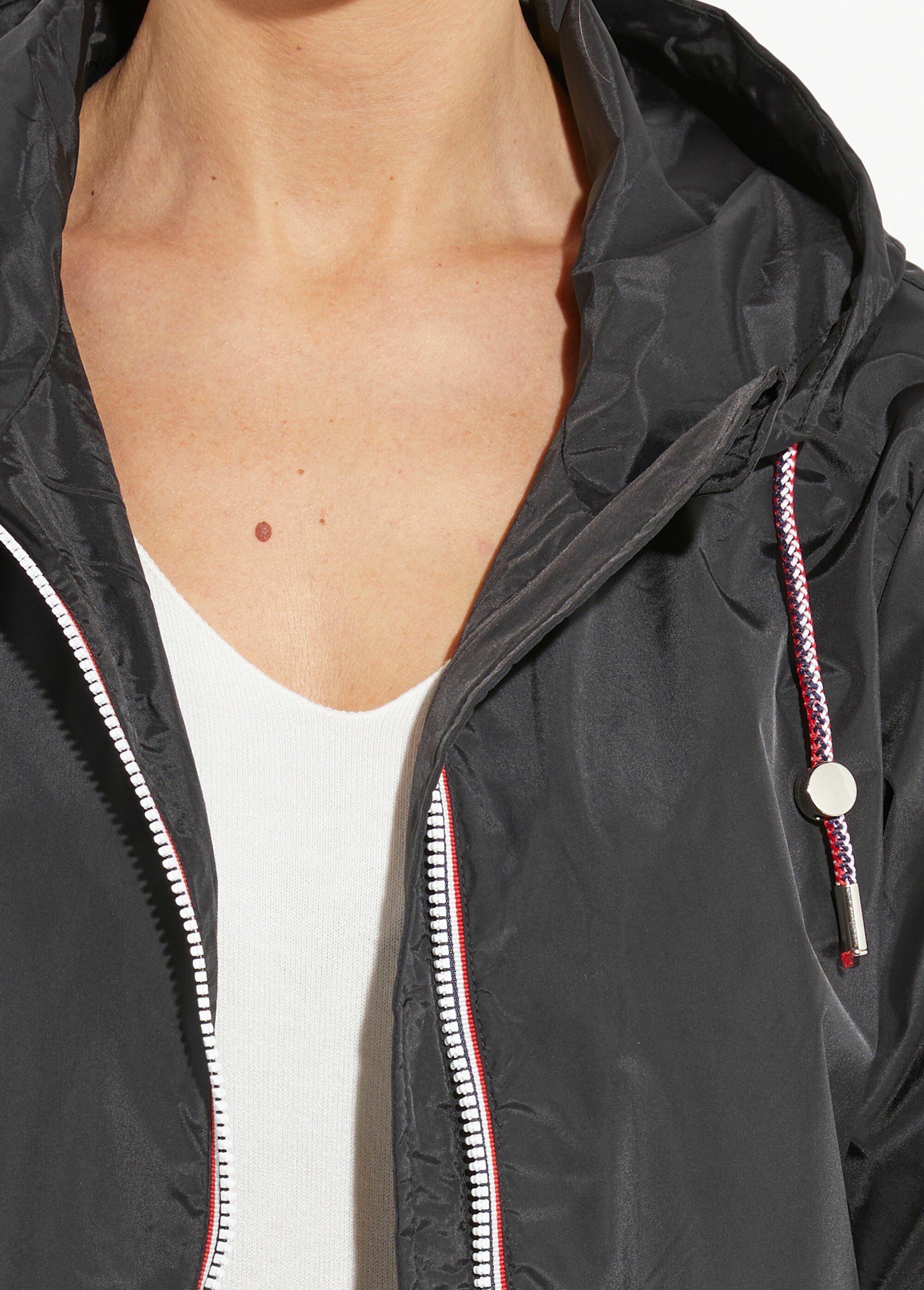 Coupe vent déperlant court uni à capuche Femme Noir LJ-21017UNI DE1