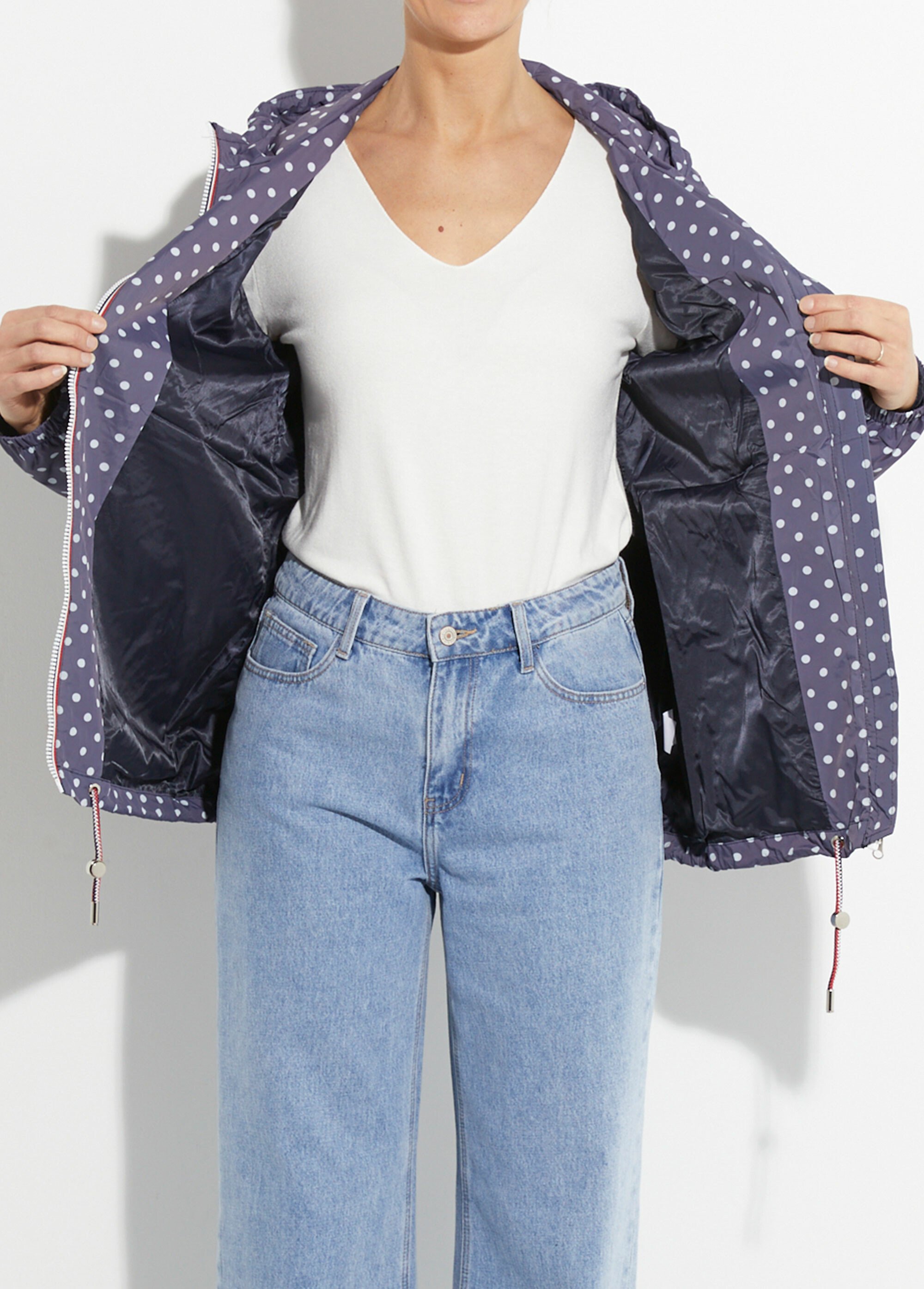 Coupe vent déperlant fantaisie, court Femme Bleu LJ-21017POIS DE1