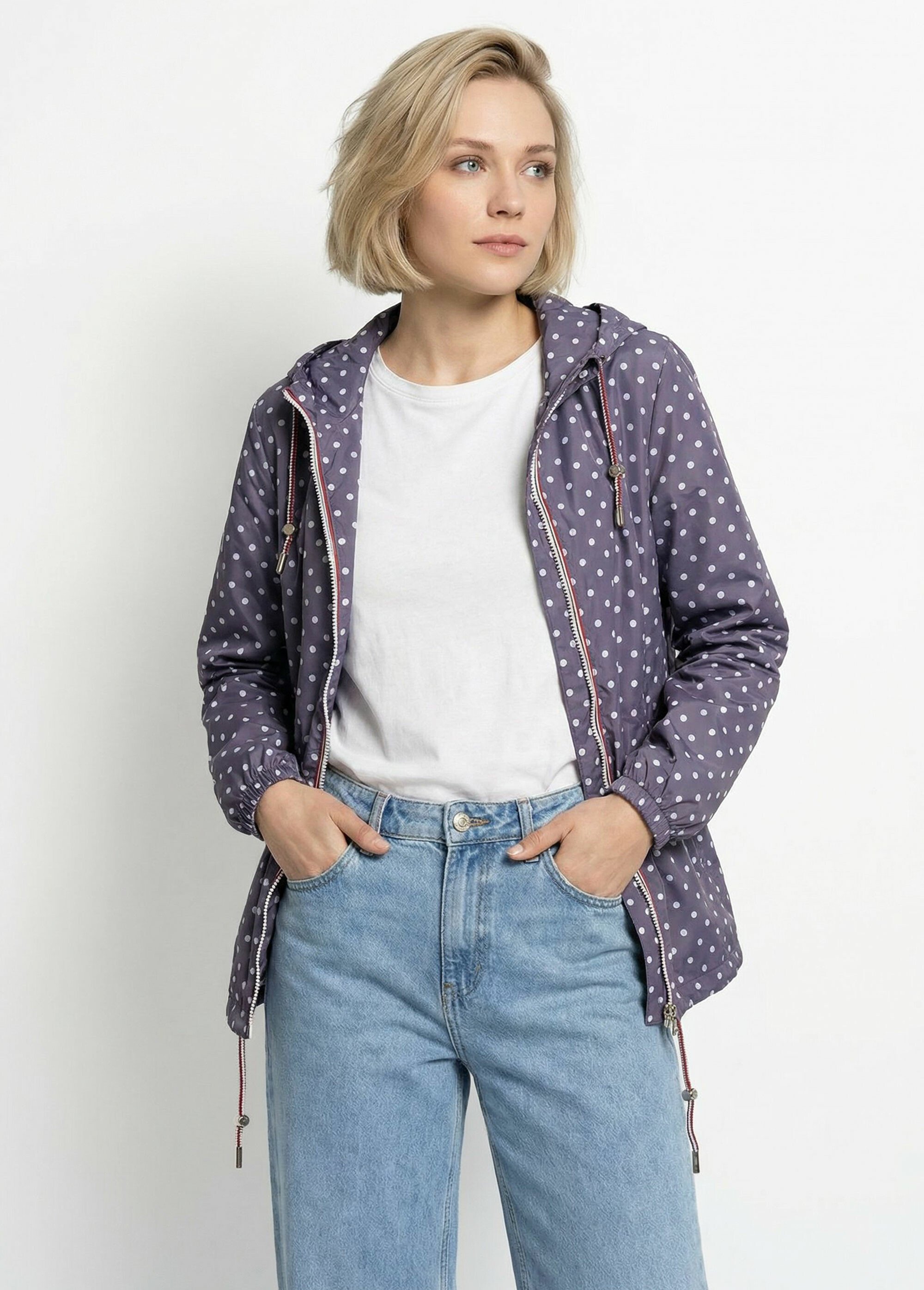 Coupe vent déperlant fantaisie, court Femme Bleu LJ-21017POIS FA1