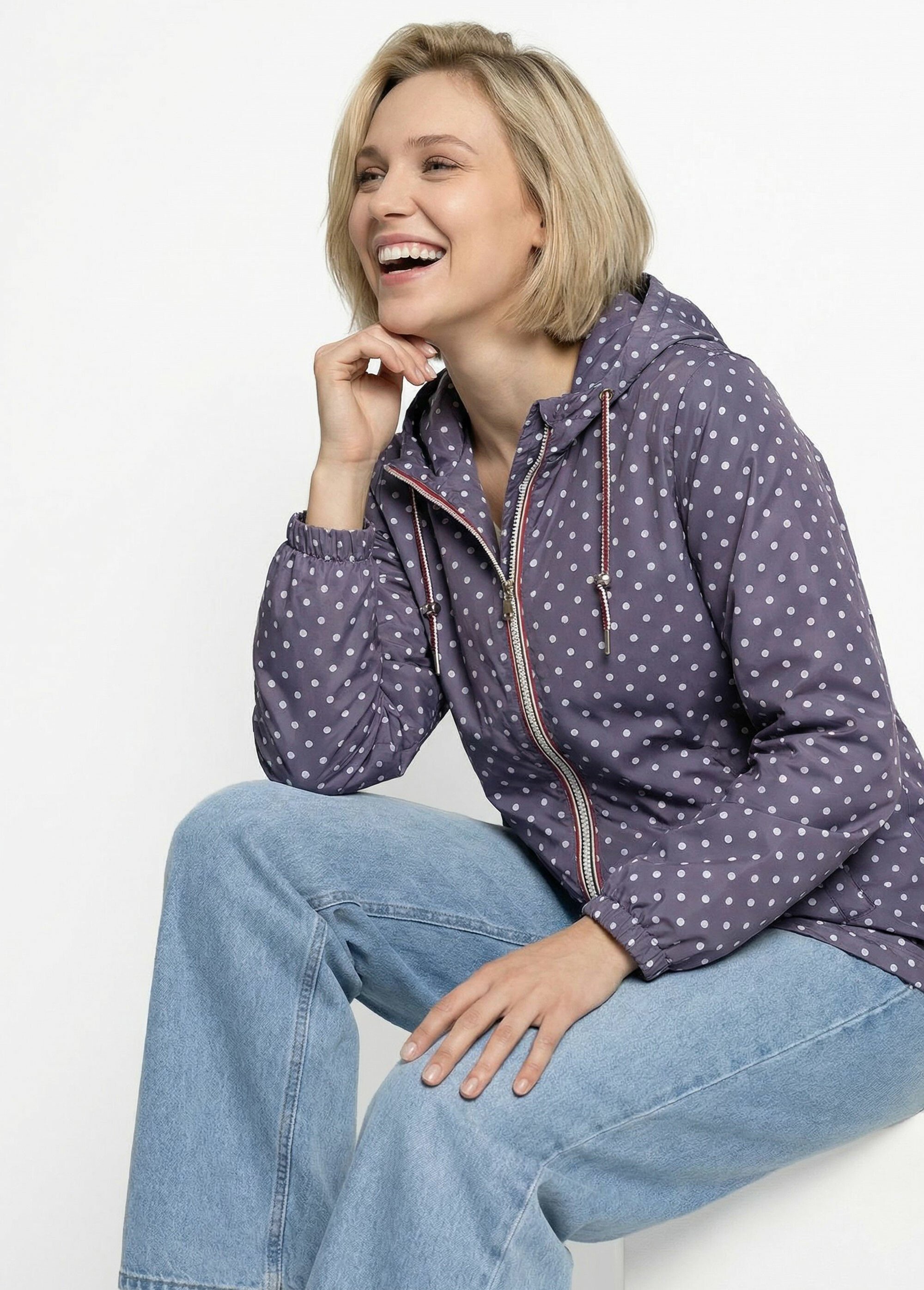 Coupe vent déperlant fantaisie, court Femme Bleu LJ-21017POIS MV1