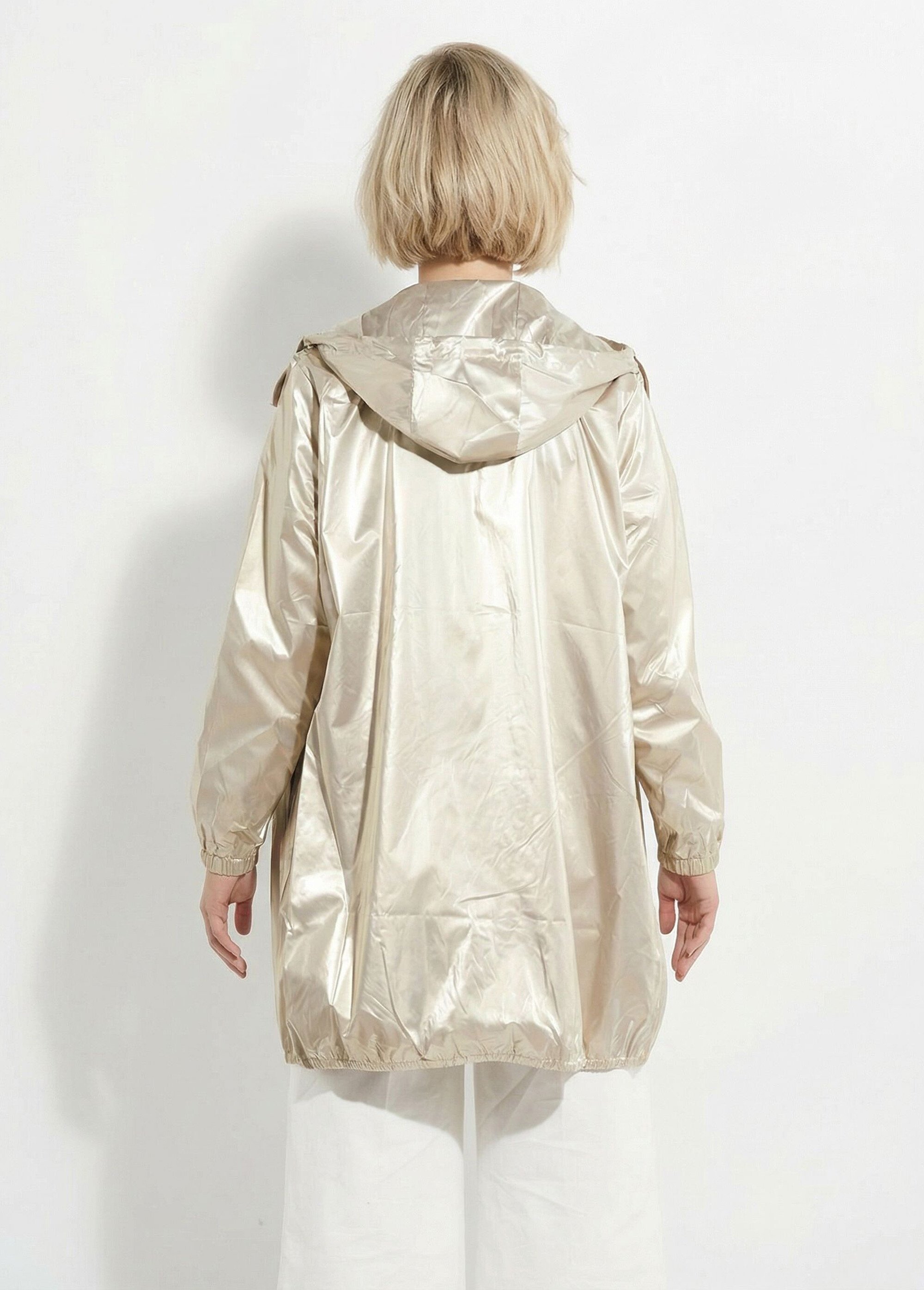 Coupe vent déperlant long à capuche Femme Doré LJ-23078 DO1