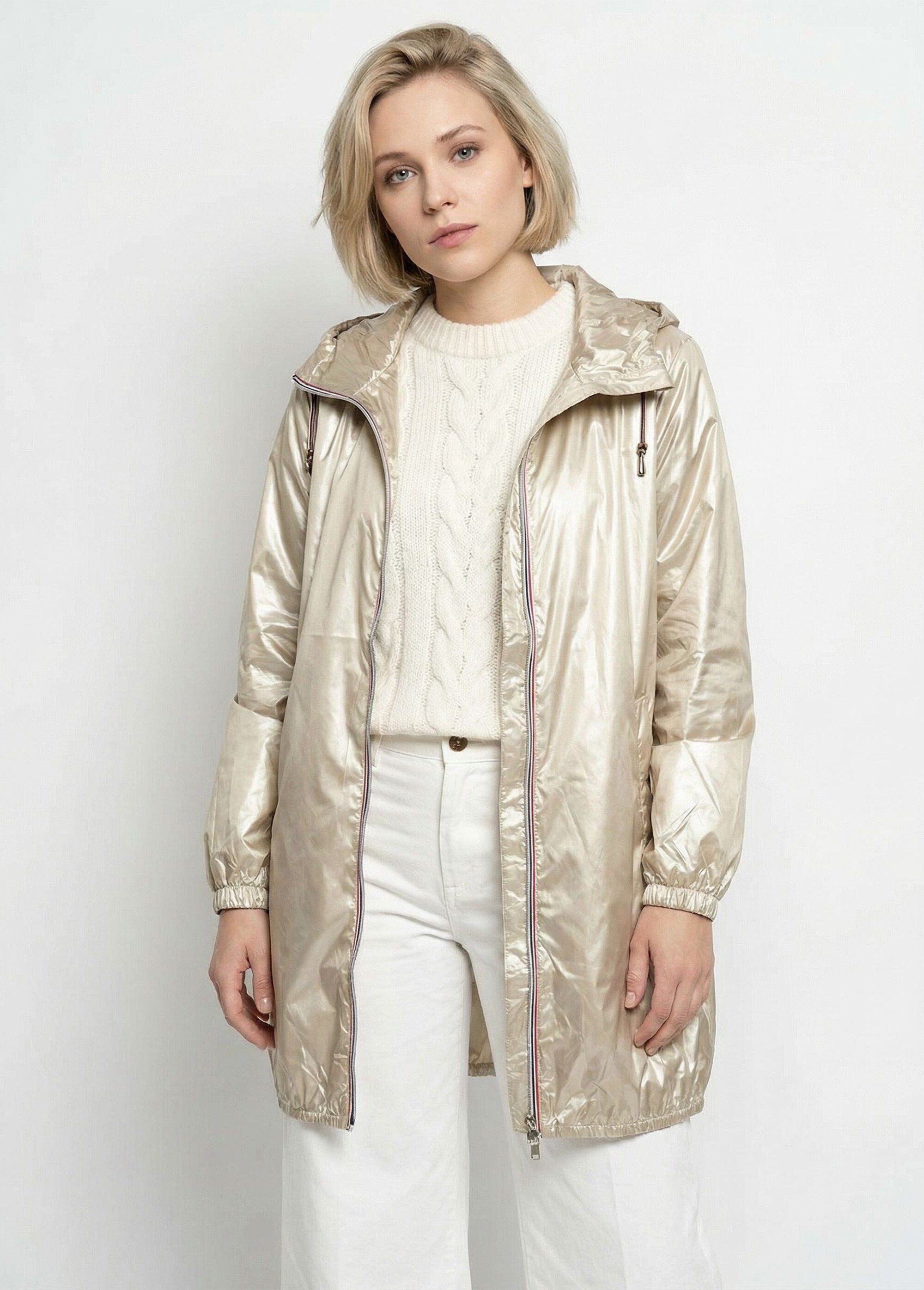 Coupe vent déperlant long à capuche Femme Doré LJ-23078 FA1