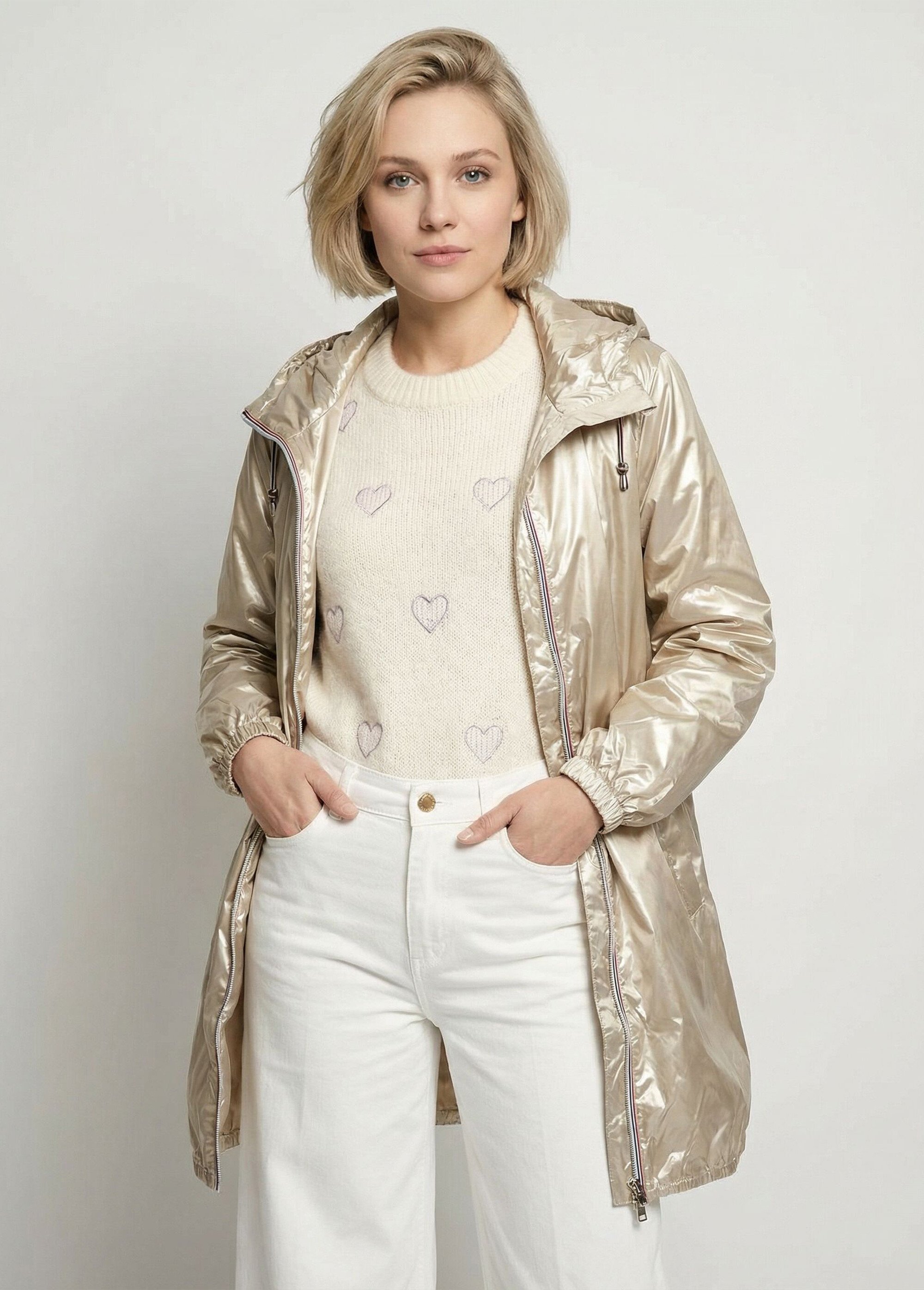 Coupe vent déperlant long à capuche Femme Doré LJ-23078 MV1