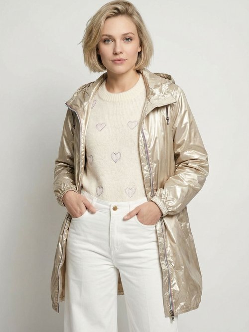 Coupe vent déperlant long à capuche Femme Doré LJ-23078 MV1