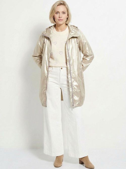 Coupe vent déperlant long à capuche Femme Doré LJ-23078 SF1
