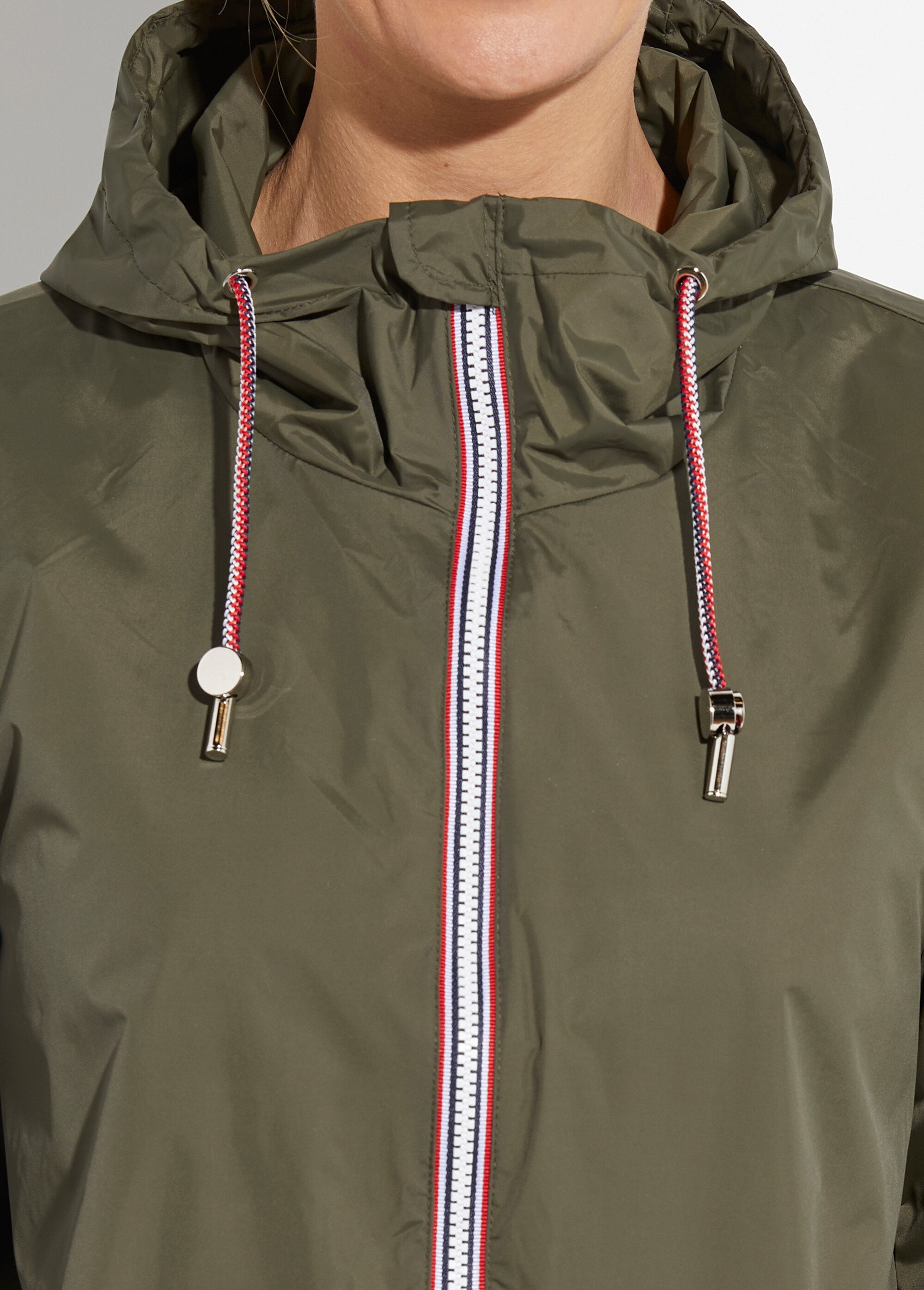 Coupe vent déperlant long à capuche Femme Vert LJ-23078 DE2