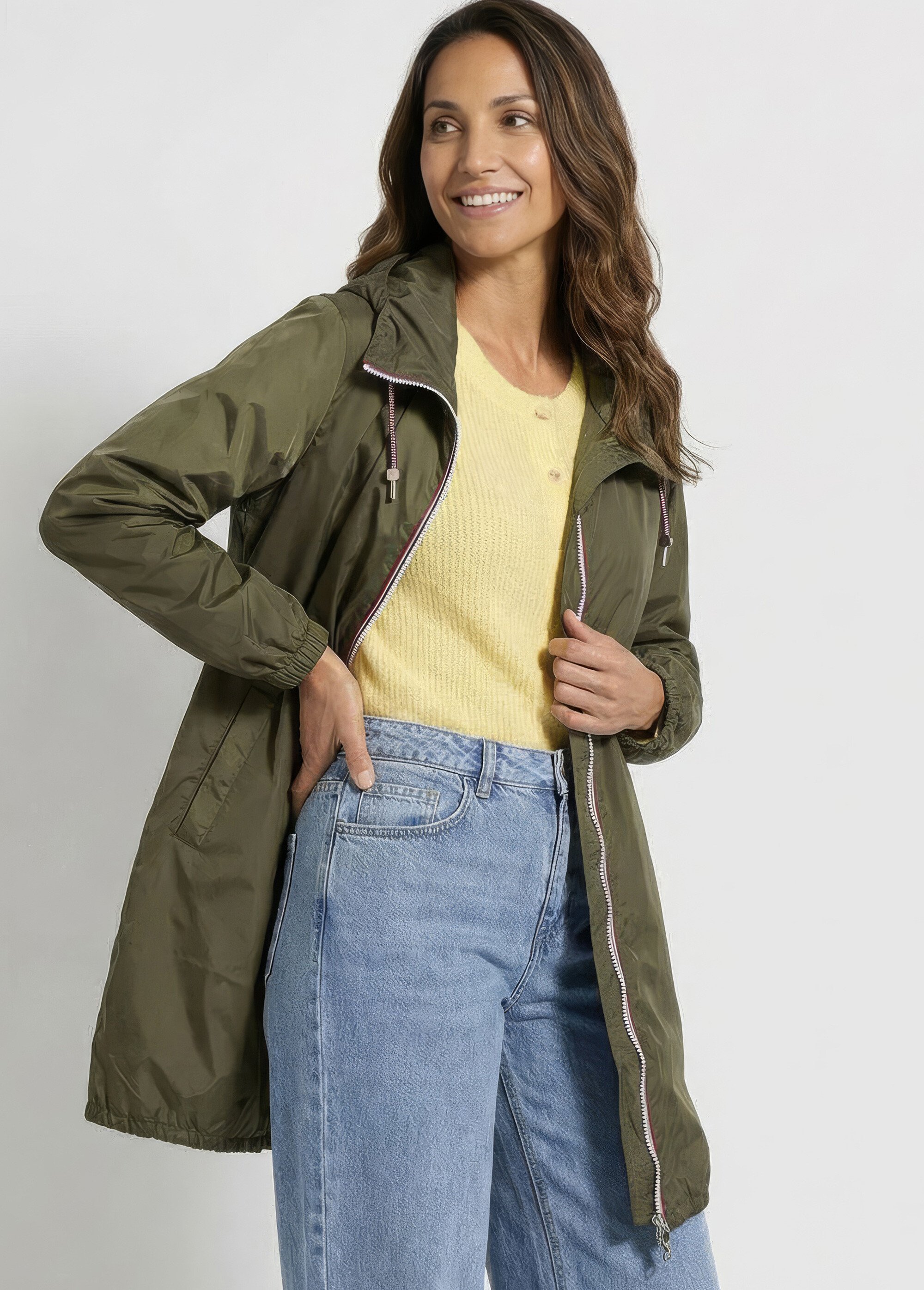 Coupe vent déperlant long à capuche Femme Vert LJ-23078 MV1