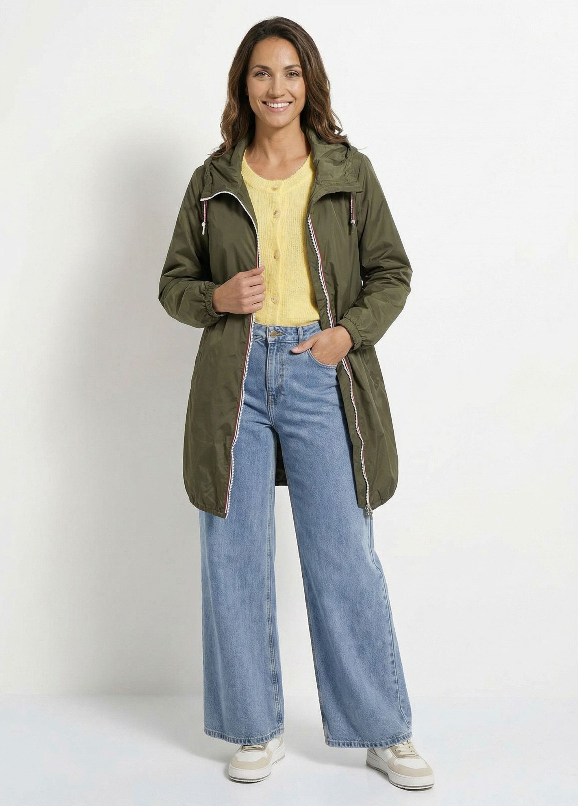 Coupe vent déperlant long à capuche Femme Vert LJ-23078 SF1