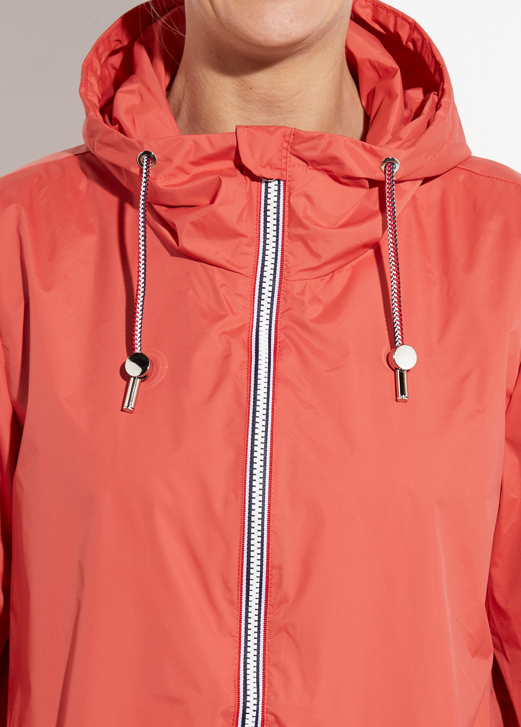 Coupe vent déperlant long à capuche Femme Rose LJ-23078 DE1