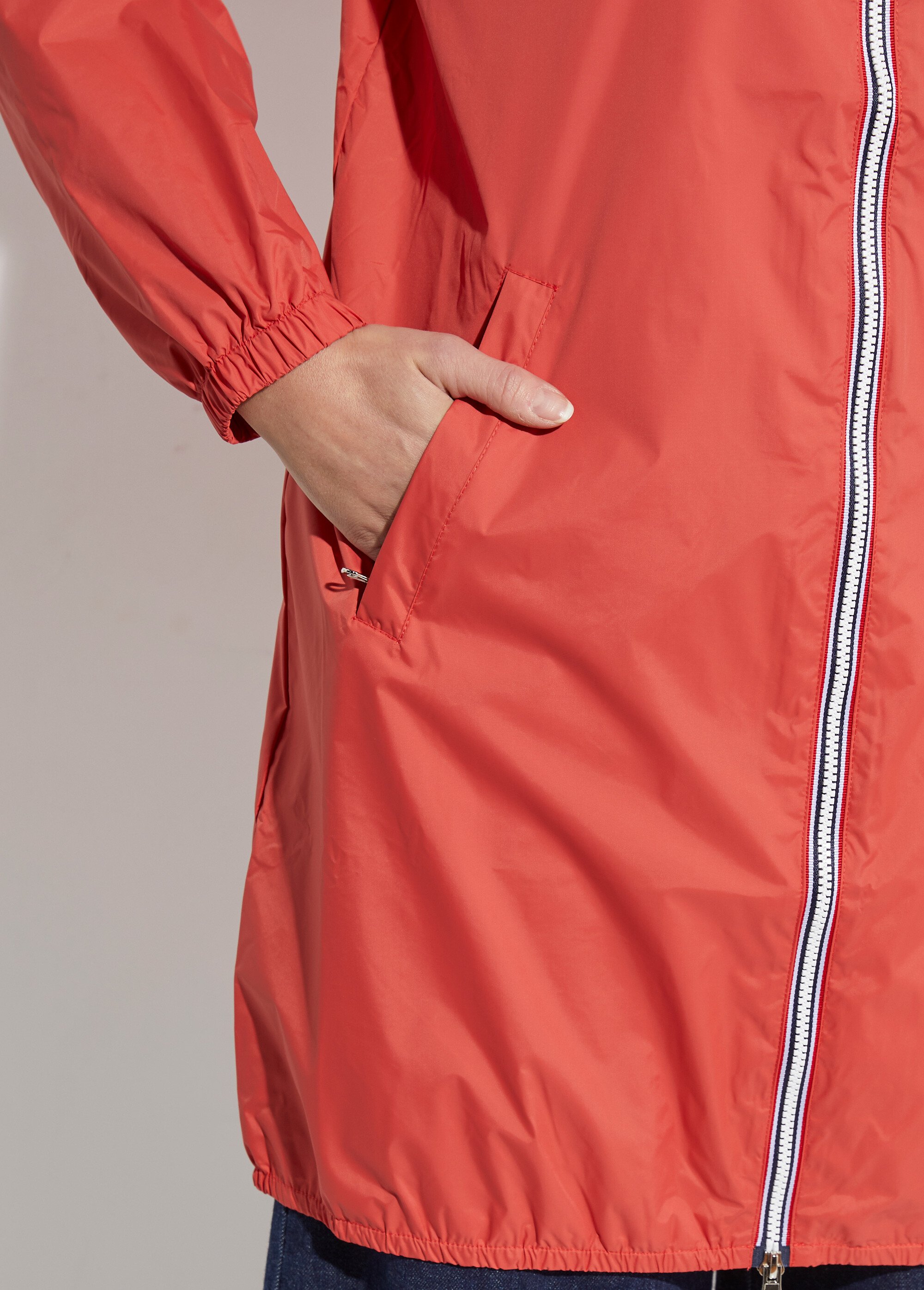 Coupe vent déperlant long à capuche Femme Rose LJ-23078 DE2