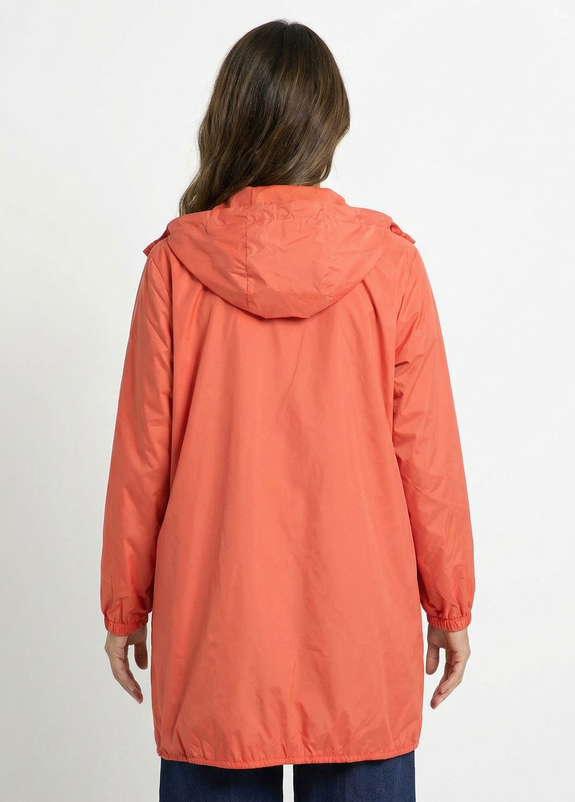 Coupe vent déperlant long à capuche Femme Rose LJ-23078 DO1