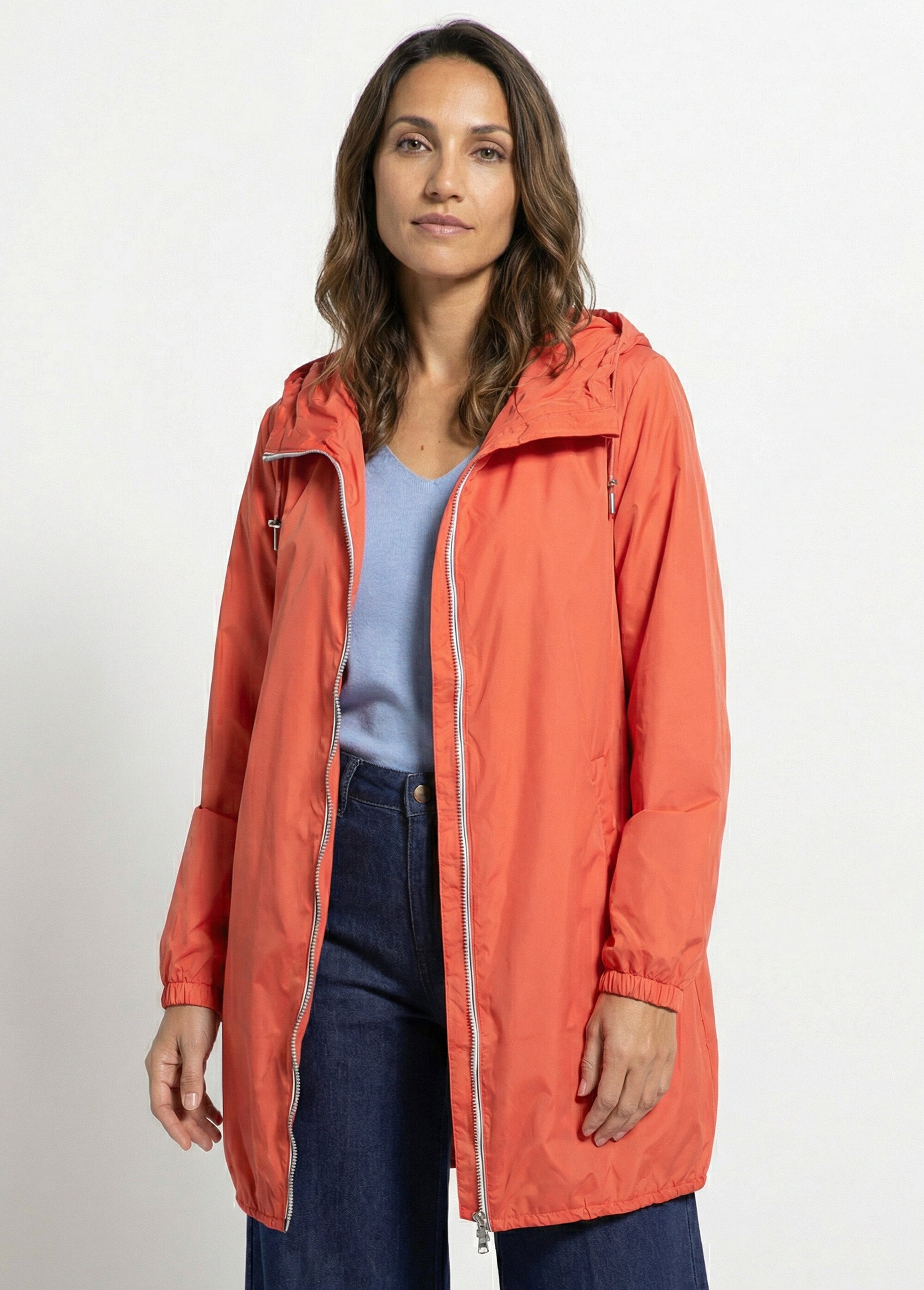 Coupe vent déperlant long à capuche Femme Rose LJ-23078 FA1