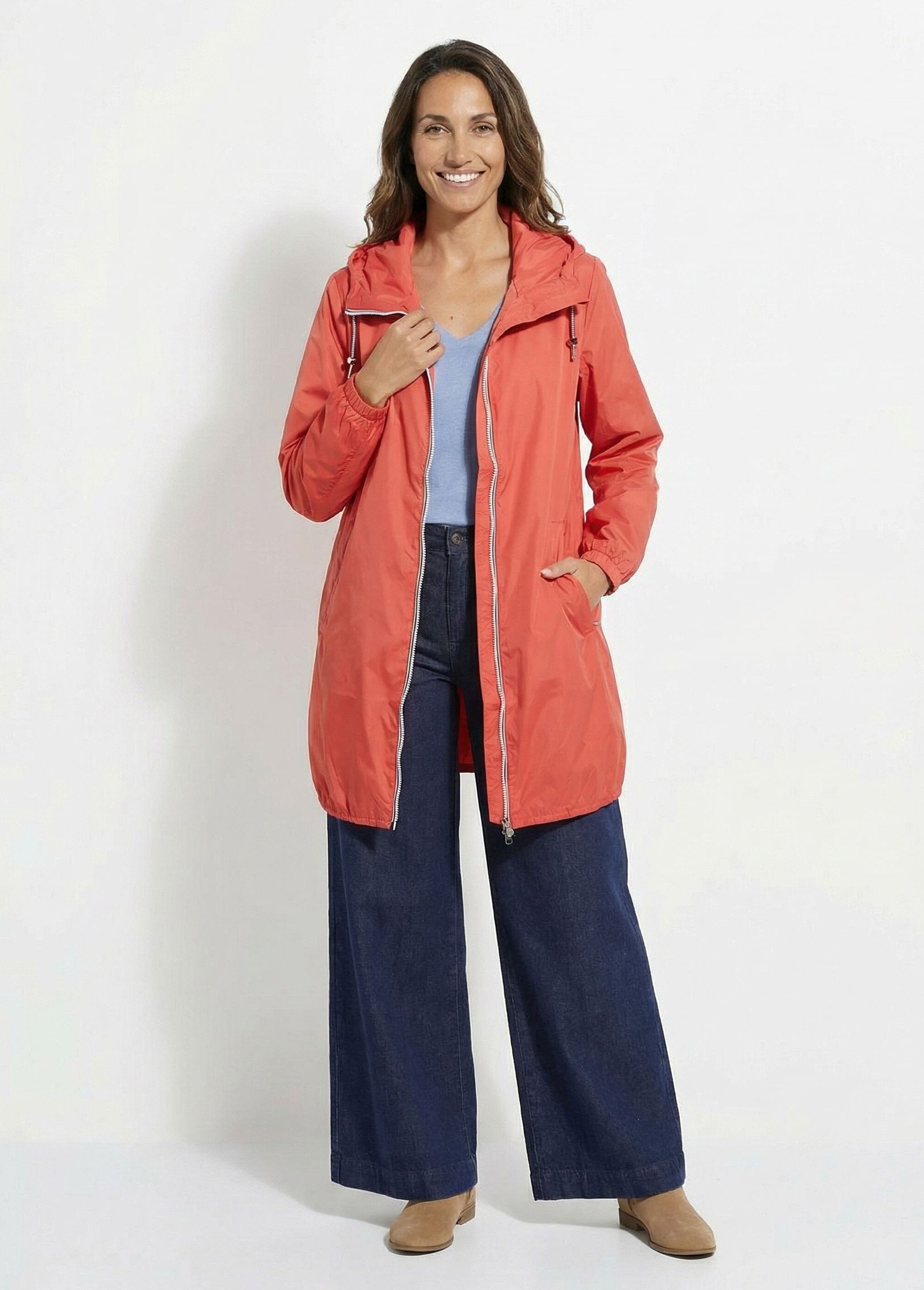 Coupe vent déperlant long à capuche Femme Rose LJ-23078 SF1