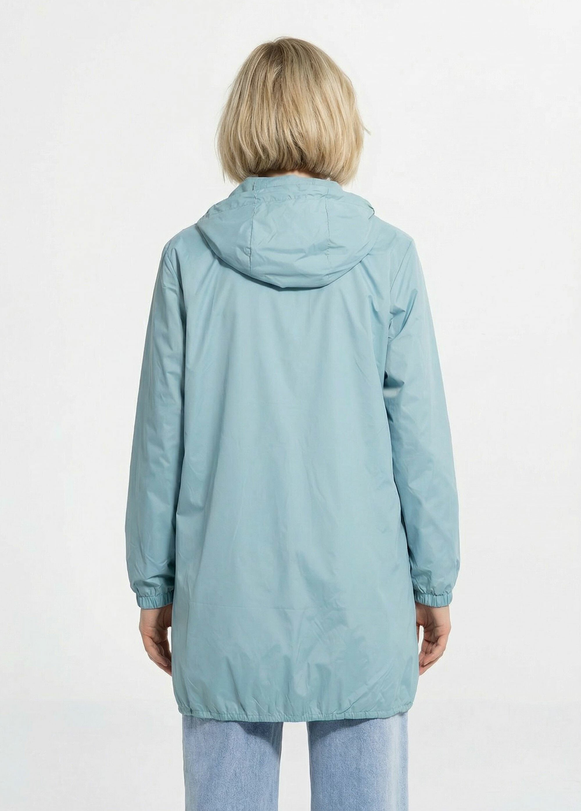 Coupe vent déperlant long à capuche Femme Bleu LJ-23078 DO1
