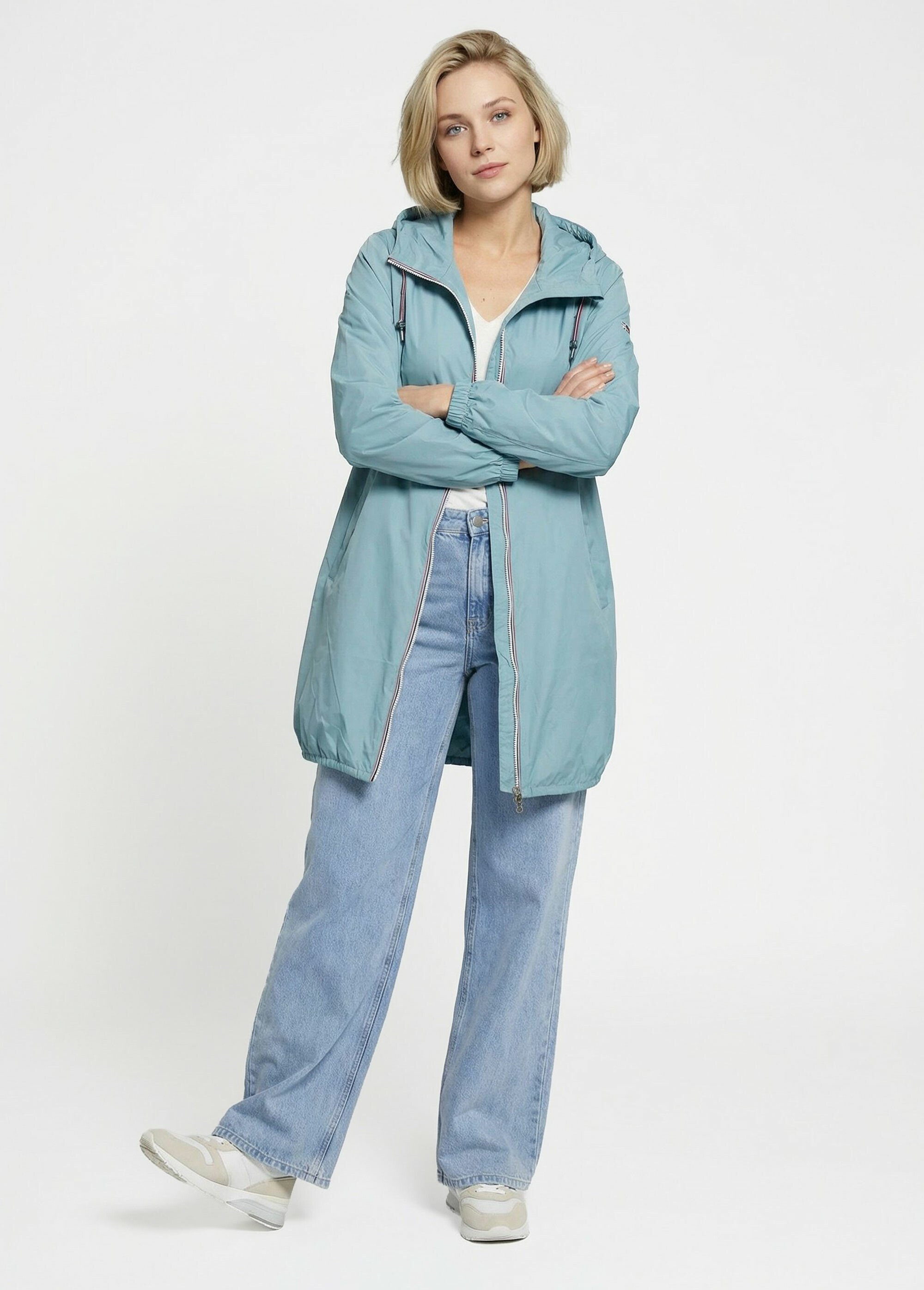 Coupe vent déperlant long à capuche Femme Bleu LJ-23078 SF1