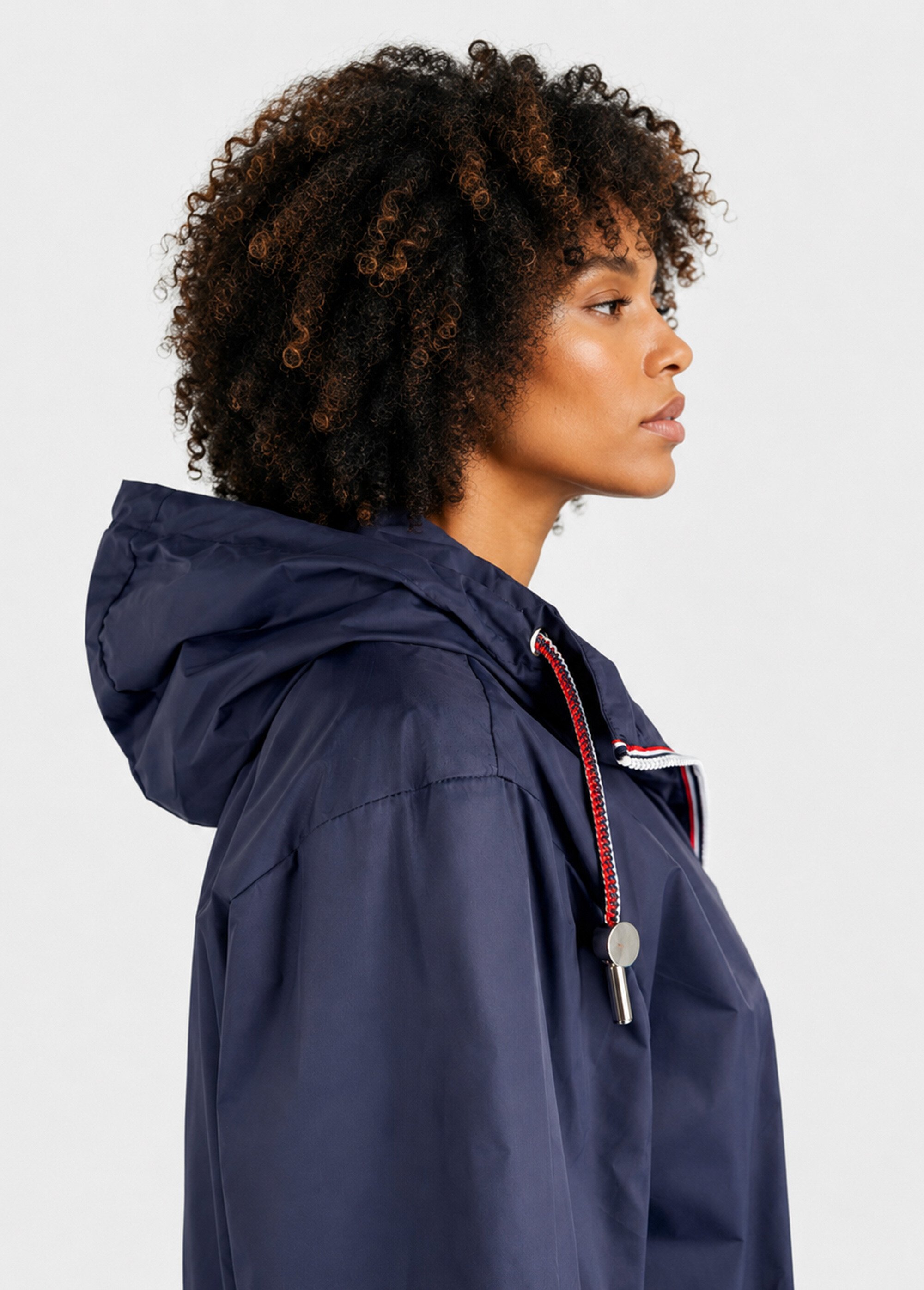 Coupe vent déperlant long à capuche Femme Bleu LJ-23078 DE1