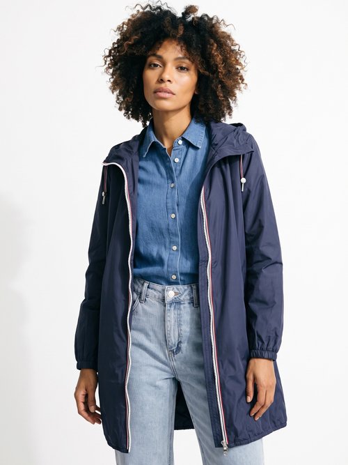 Coupe vent déperlant long à capuche Femme Bleu LJ-23078 FA1