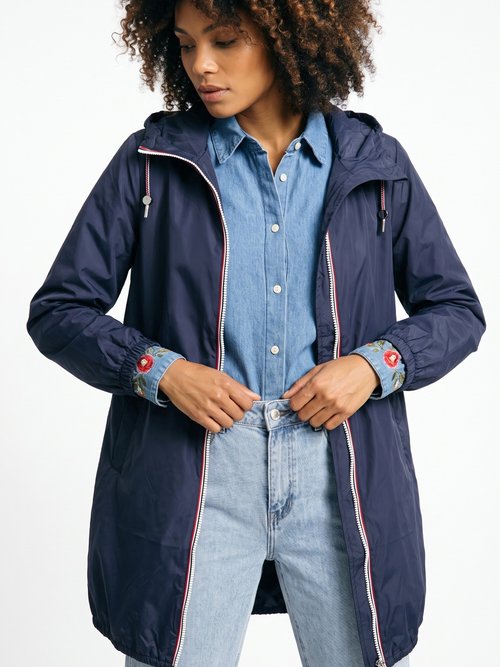 Coupe vent déperlant long à capuche Femme Bleu LJ-23078 MV1