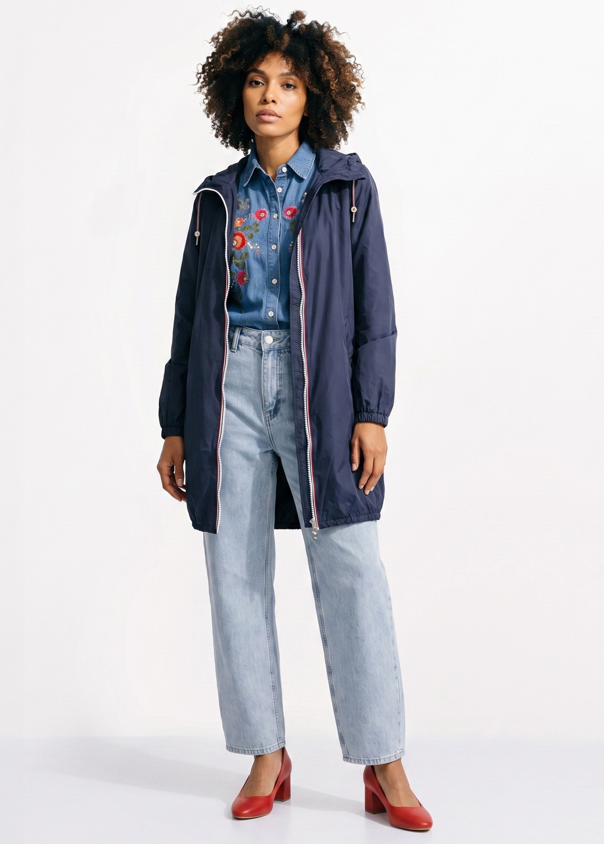 Coupe vent déperlant long à capuche Femme Bleu LJ-23078 SI1