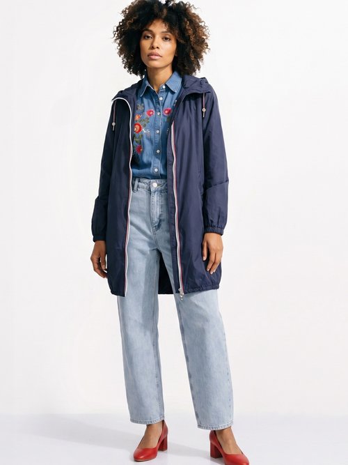 Coupe vent déperlant long à capuche Femme Bleu LJ-23078 SI1
