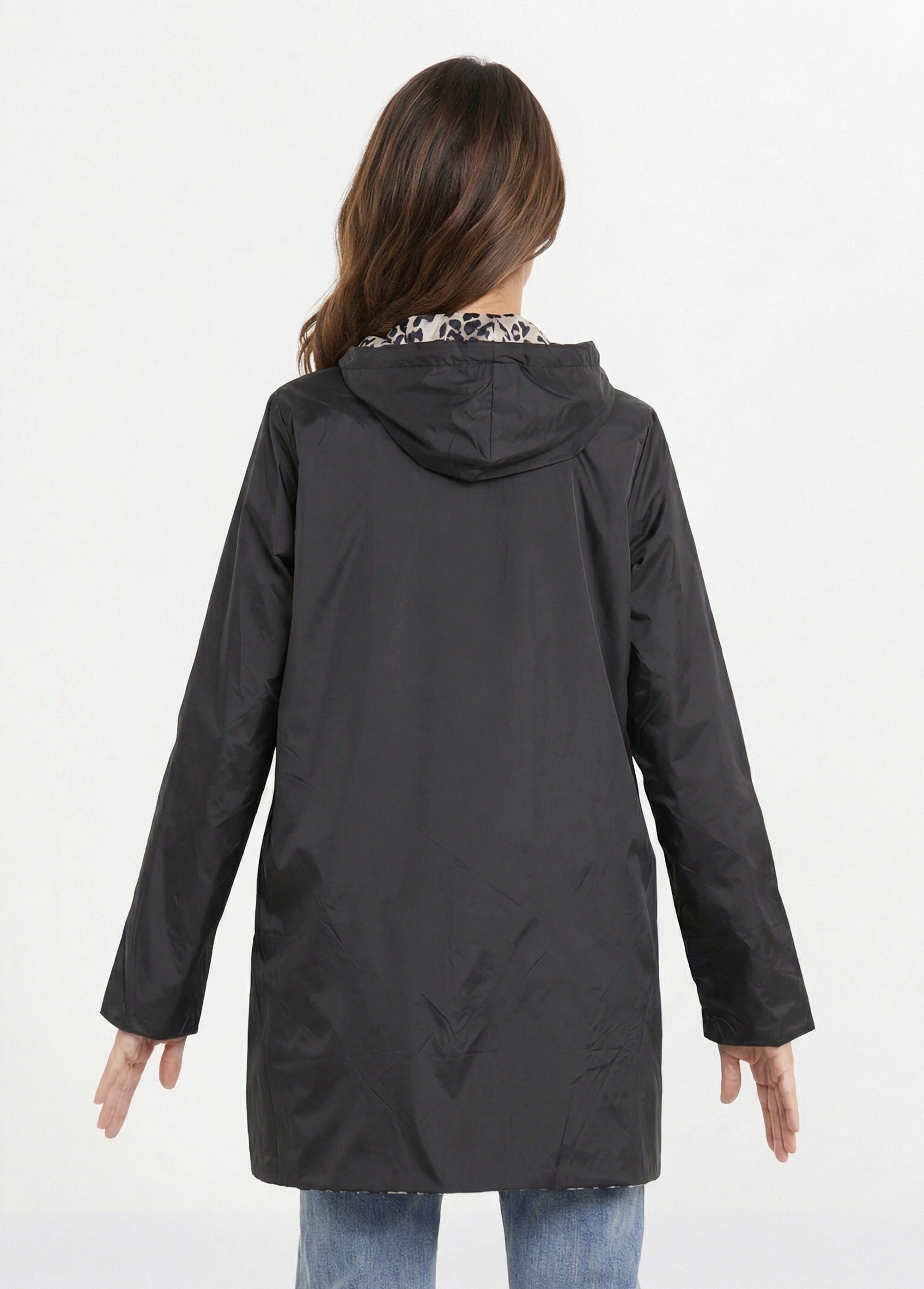 Coupe vent déperlant long motif léopard Femme NOIR ET LEOPARD LJ-5012LEO DO1